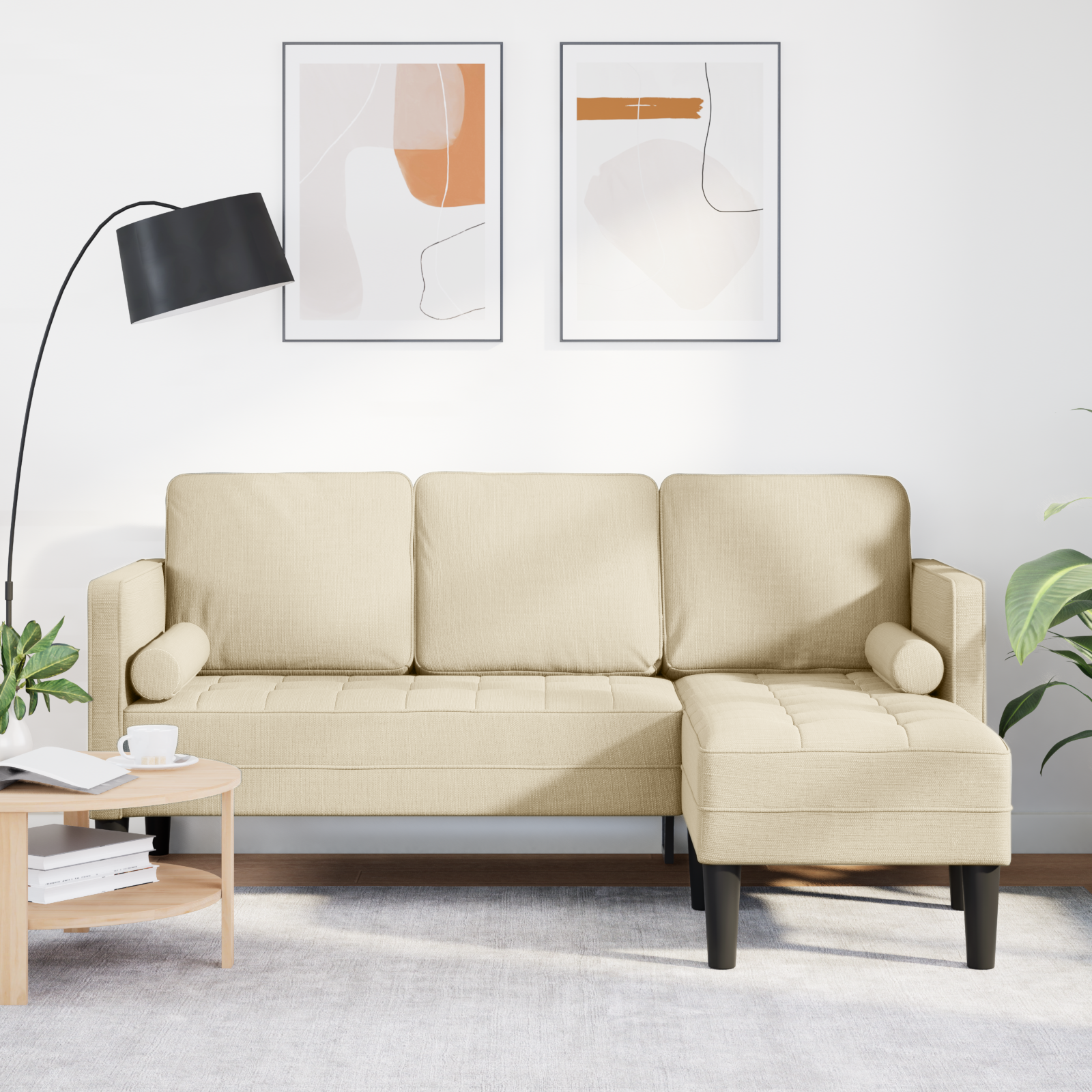 3-Seater L-Shaped Sofa Cream 160 cm Fabric