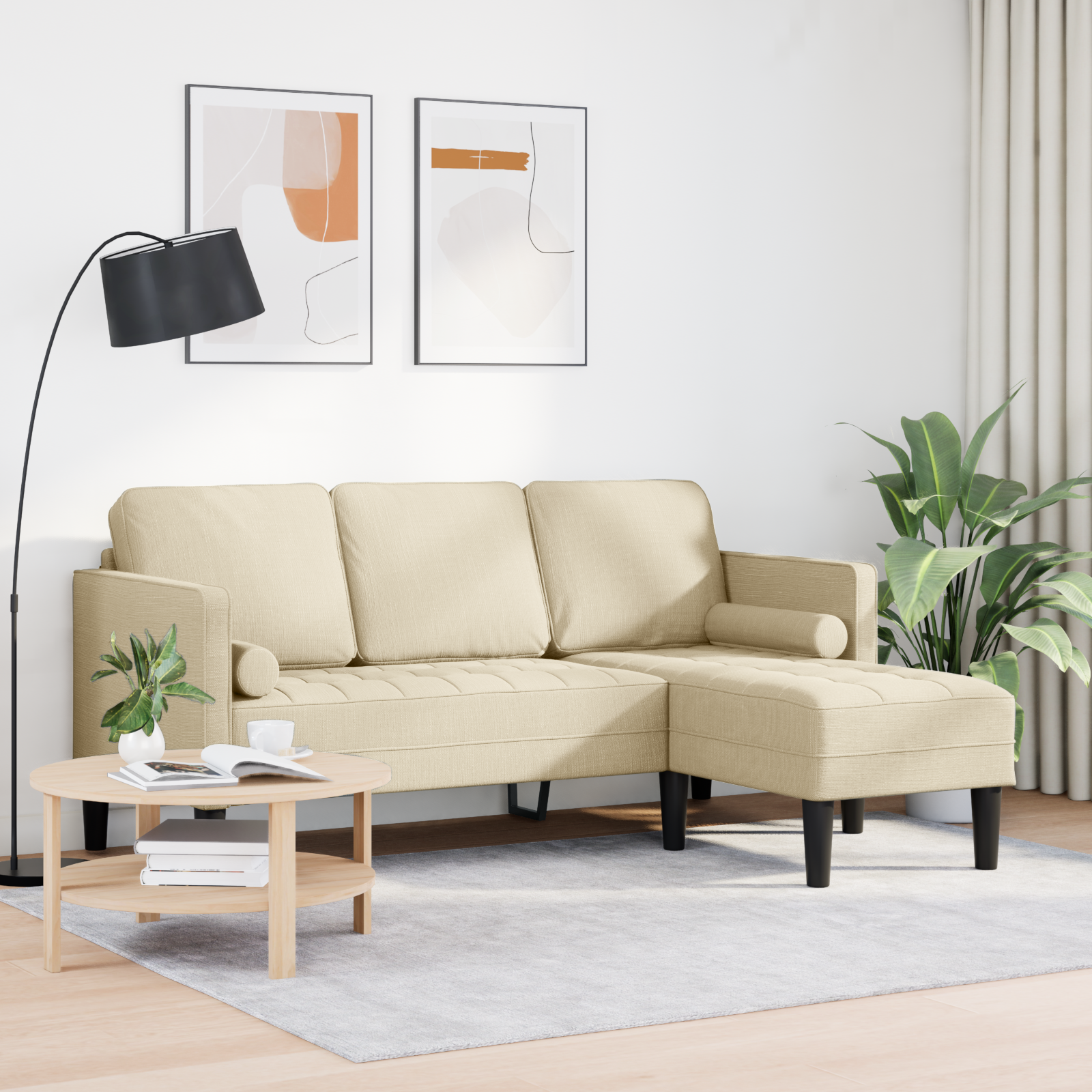 3-Seater L-Shaped Sofa Cream 160 cm Fabric - Image 3