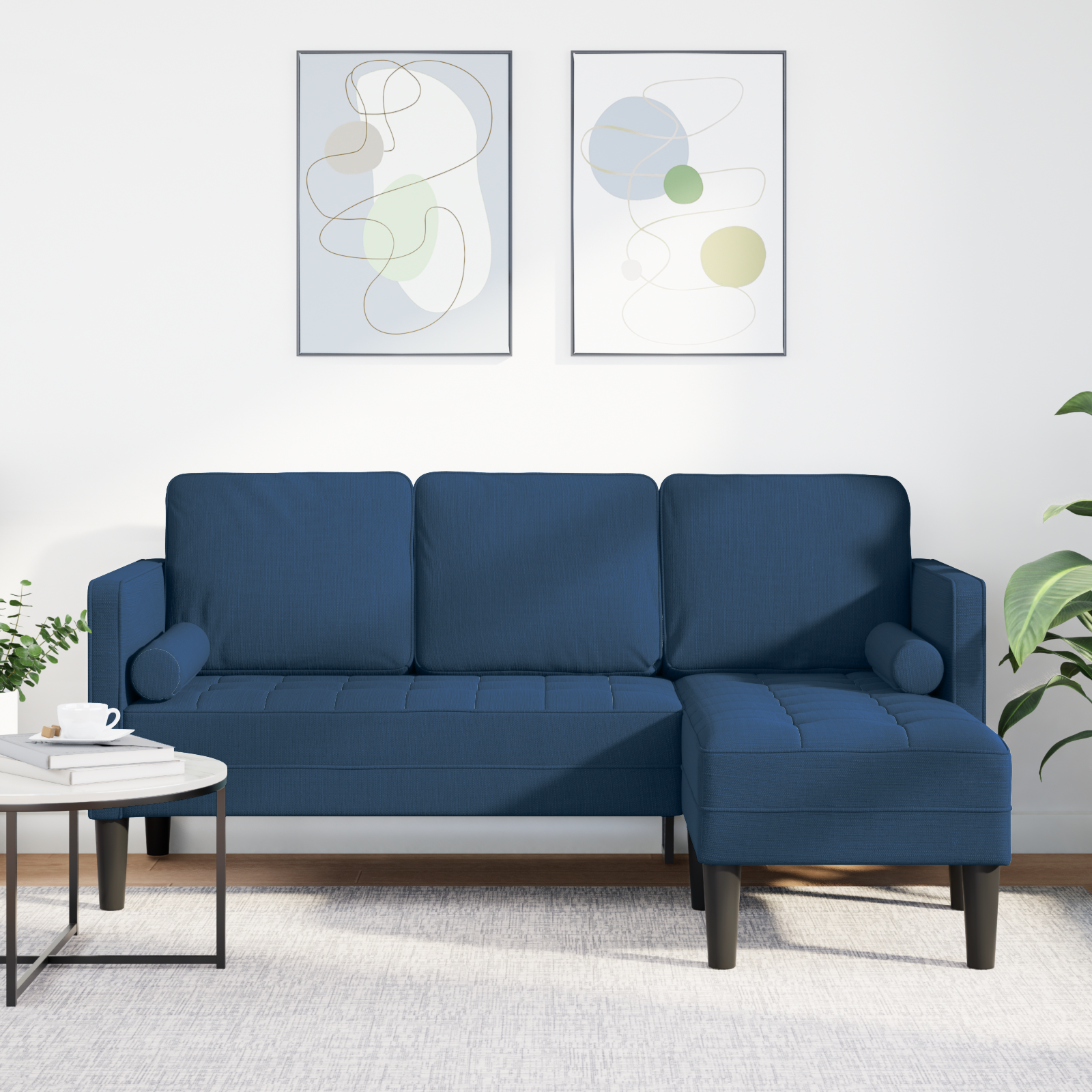 3-Seater L-Shaped Sofa Blue 160 cm Fabric
