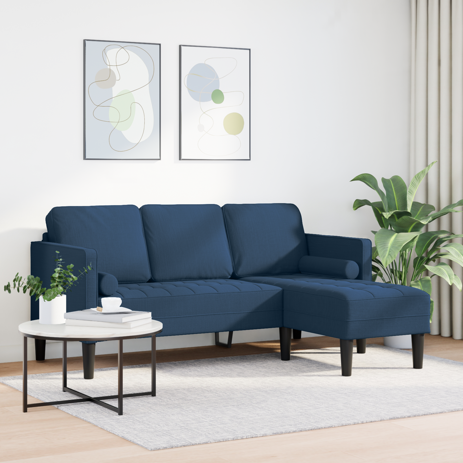 3-Seater L-Shaped Sofa Blue 160 cm Fabric - Image 3
