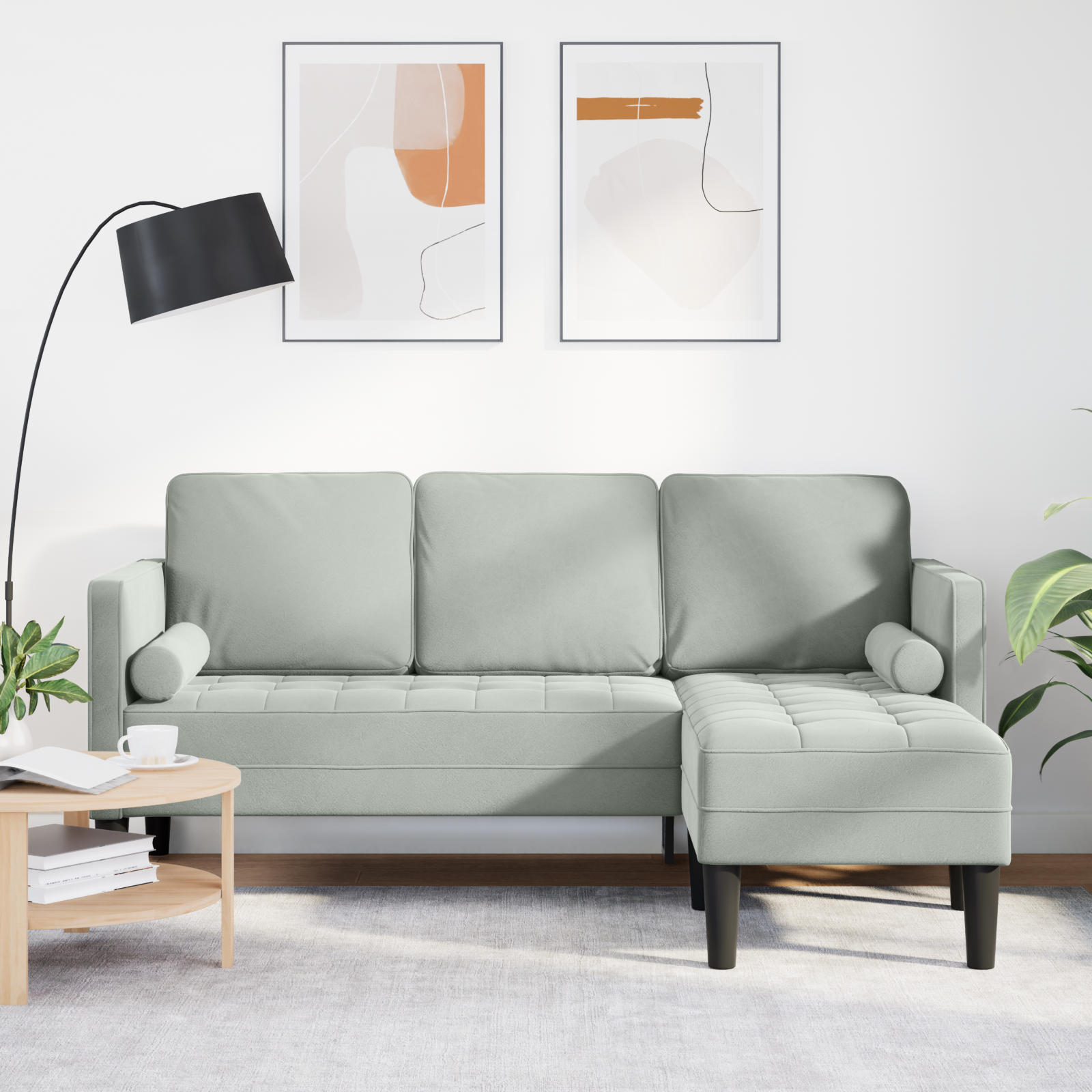 Thumbnail - vidaXL Sofa 3-Sitzer mit Chaiselongue L-Form Hellgrau 160 cm Samt