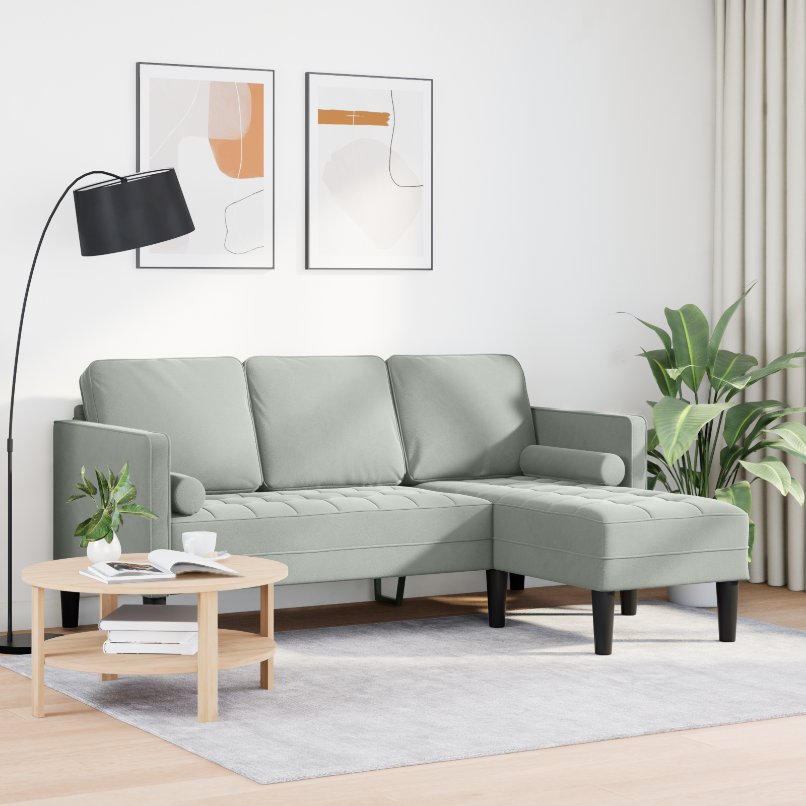 Thumbnail - vidaXL Sofa 3-Sitzer mit Chaiselongue L-Form Hellgrau 160 cm Samt