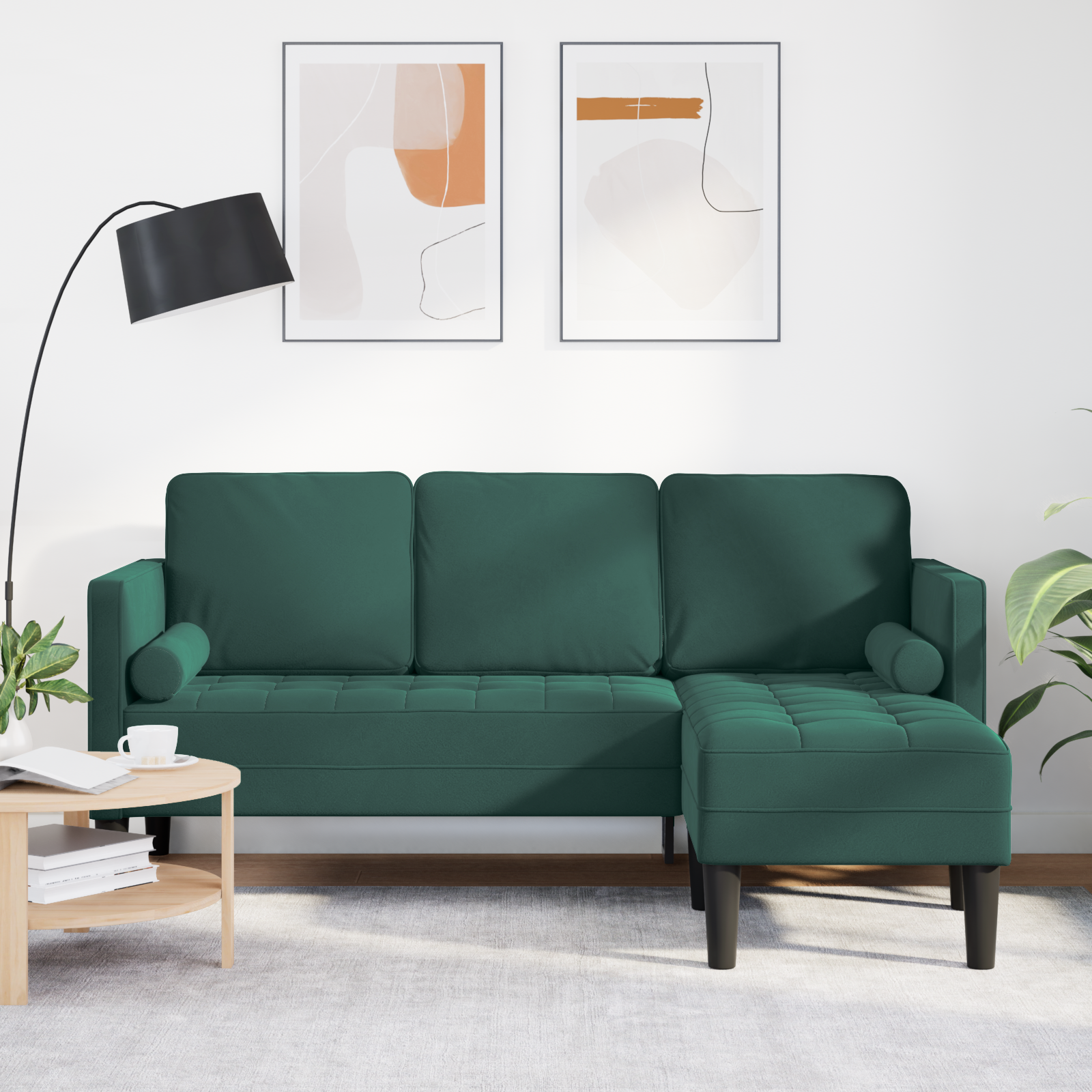 3-Seater Sofa with Chaise L-shaped Dark Green 160 cm Velvet