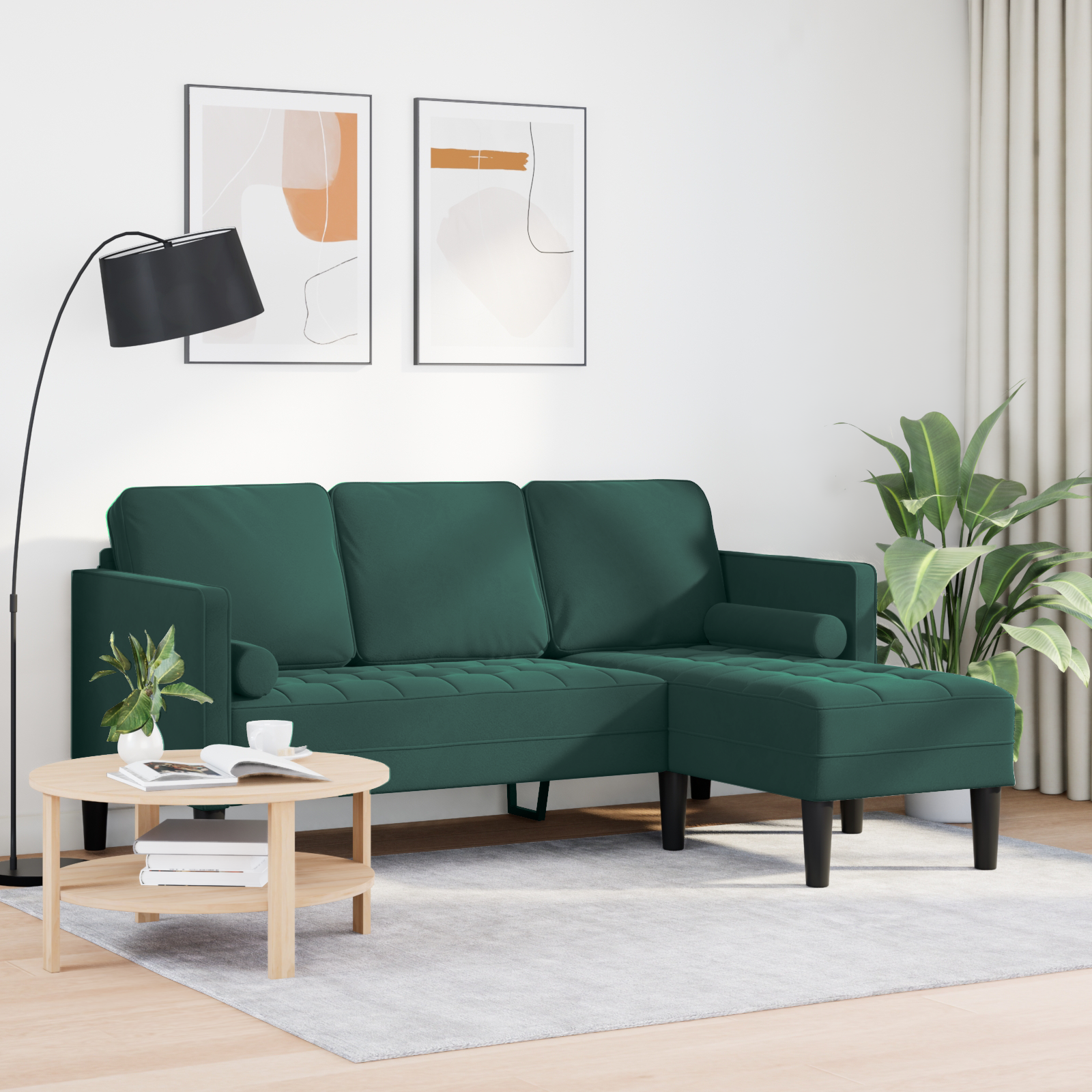 3-Seater Sofa with Chaise L-shaped Dark Green 160 cm Velvet - Image 3