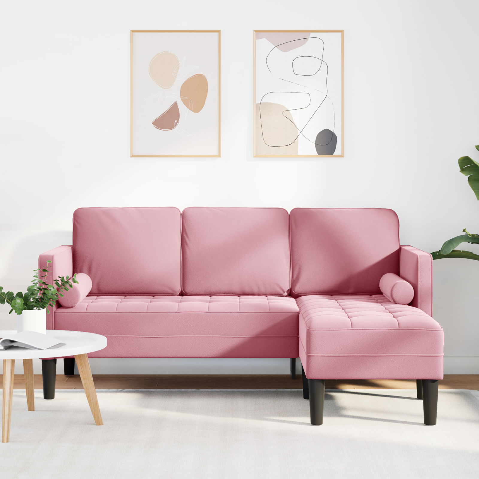 3-Seater Sofa with Chaise L-shaped Light Pink 160 cm Velvet