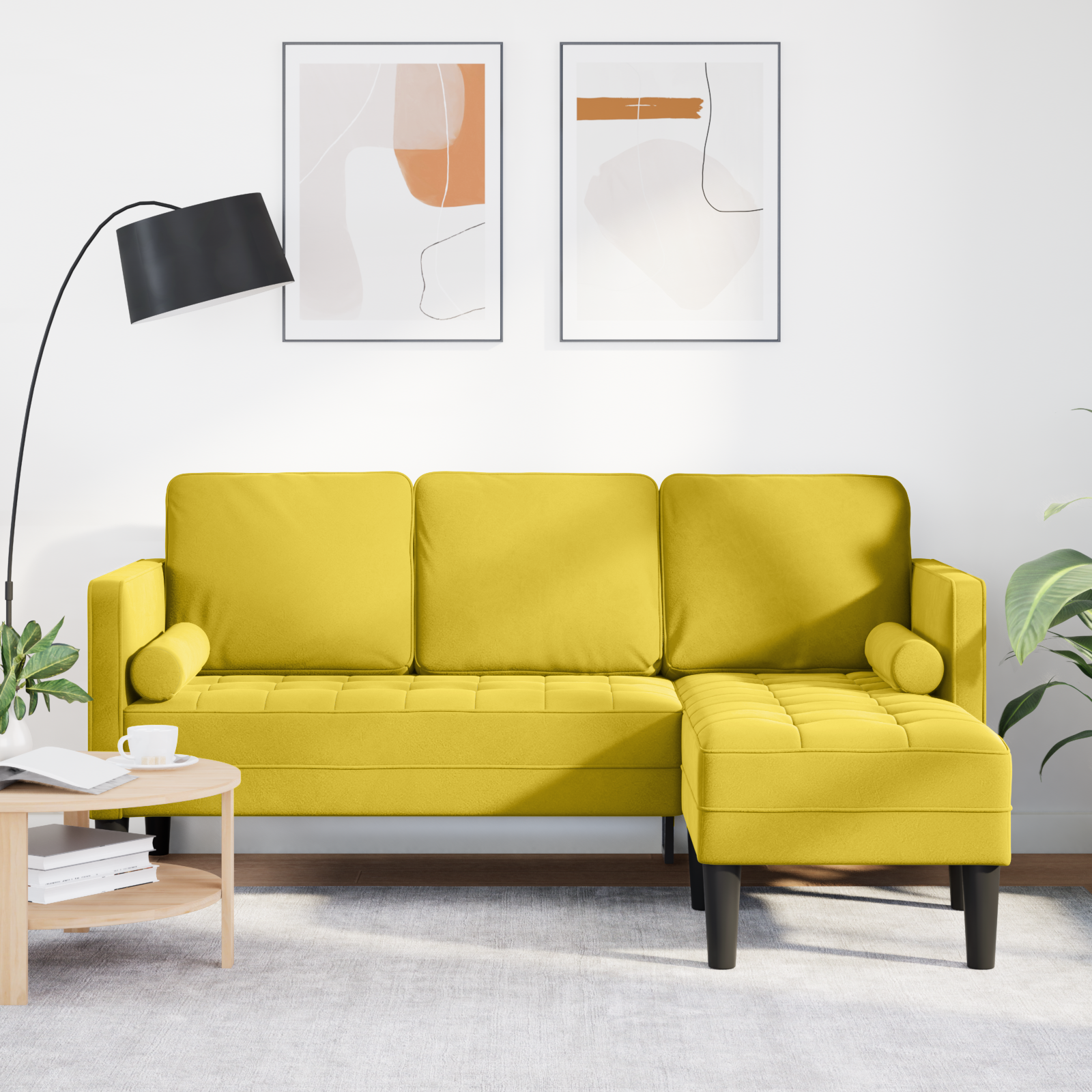 L-shaped Sofa Yellow 173x131x67 cm Velvet