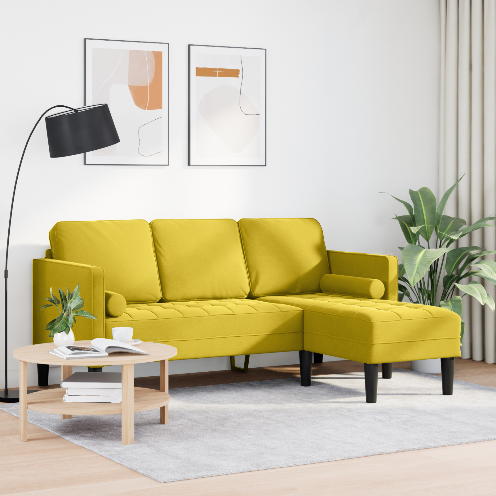 L-shaped Sofa Yellow 173x131x67 cm Velvet - Image 3