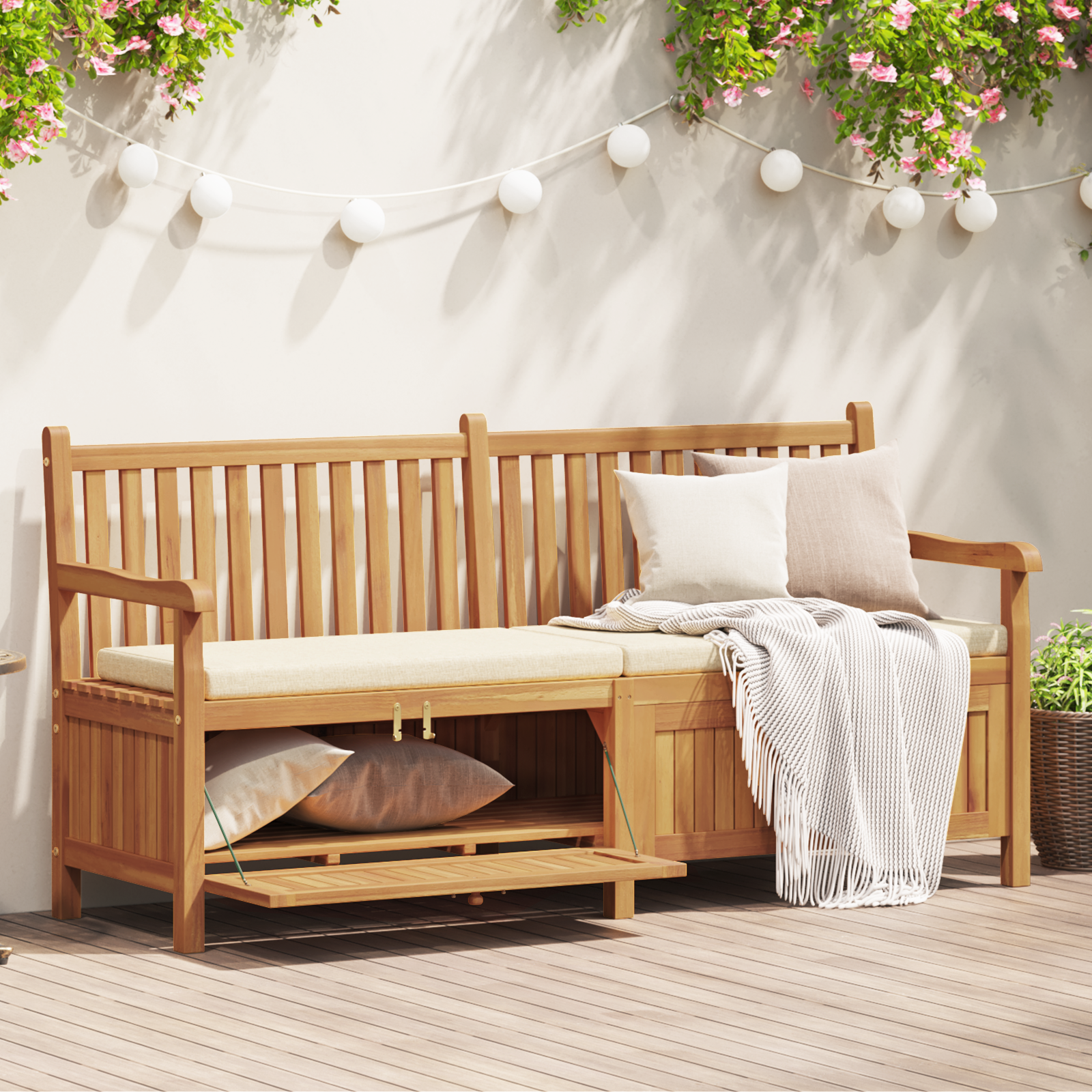Tuinkast Bank Bruin 228 x 60 x 90 cm Massief teakhout