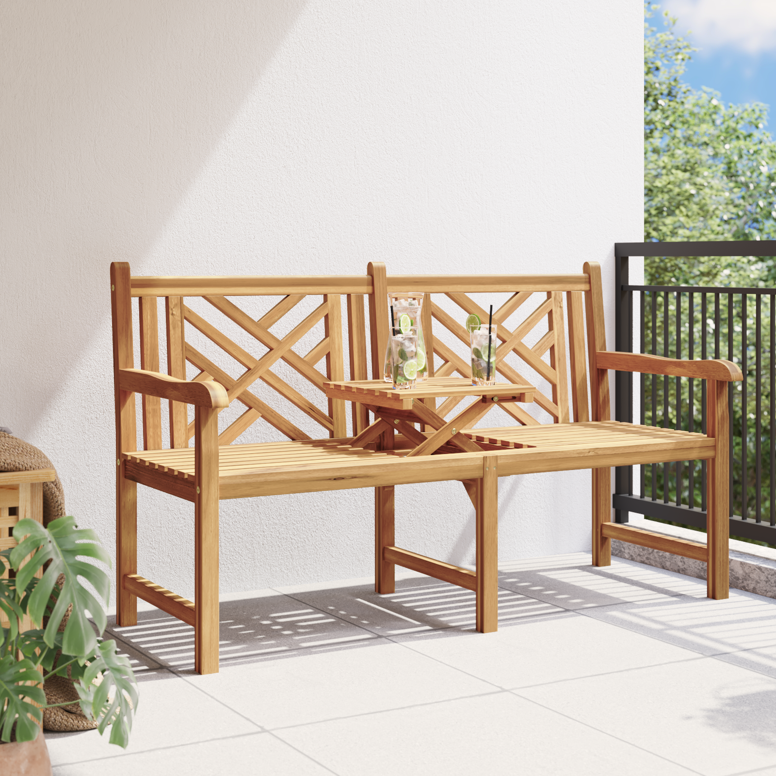 Bank Bruin 150 x 60 x 90 cm Massief Teakhout - Afbeelding 4