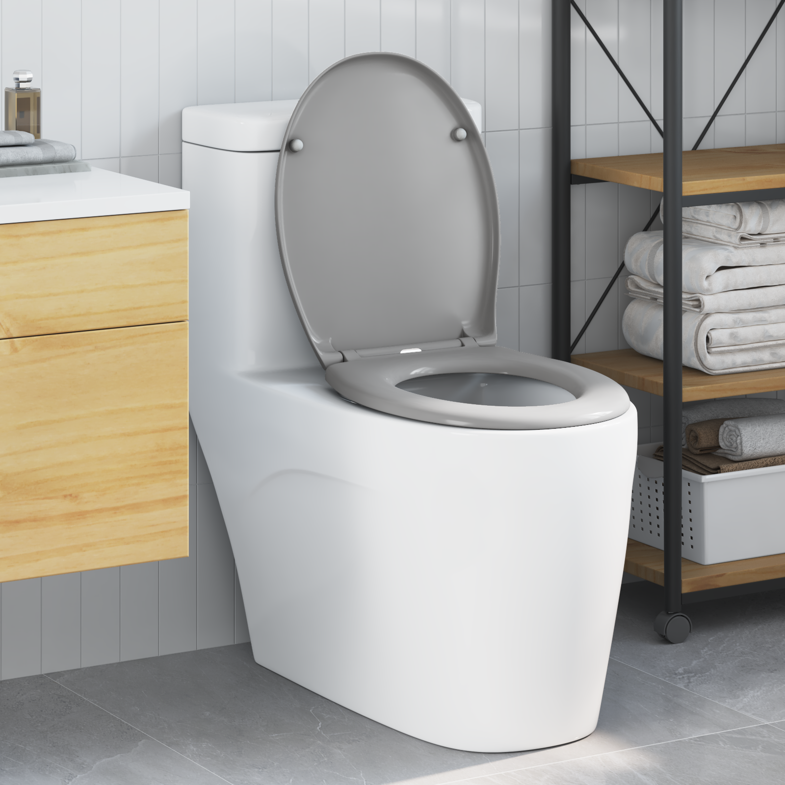 Thumbnail - vidaXL Toilettensitz Quick Release Absenkautomatik Duroplast Grau