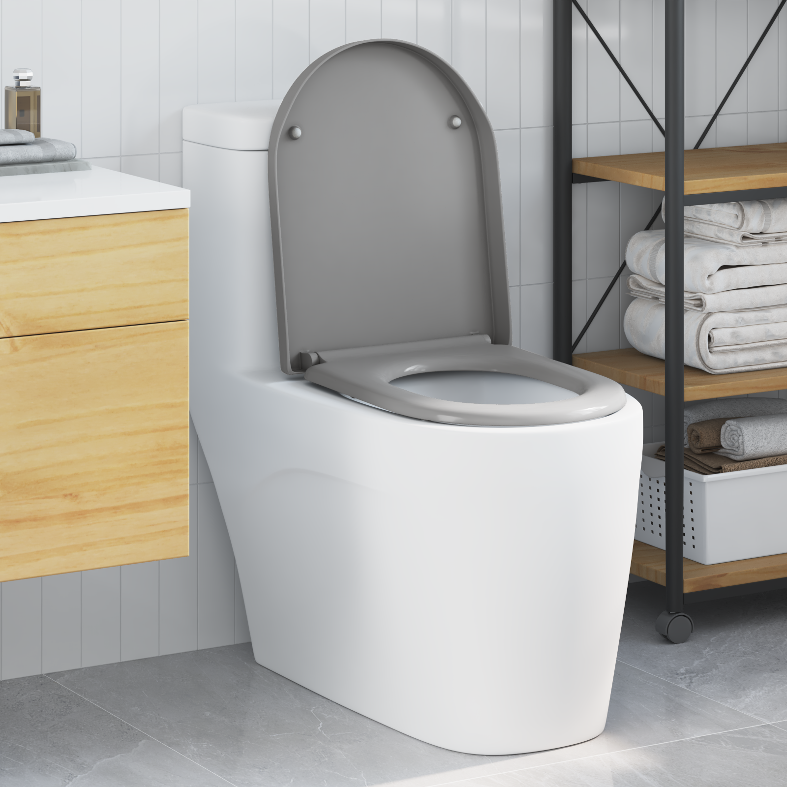 Thumbnail - vidaXL Toilettensitz Quick Release Absenkautomatik Duroplast Grau