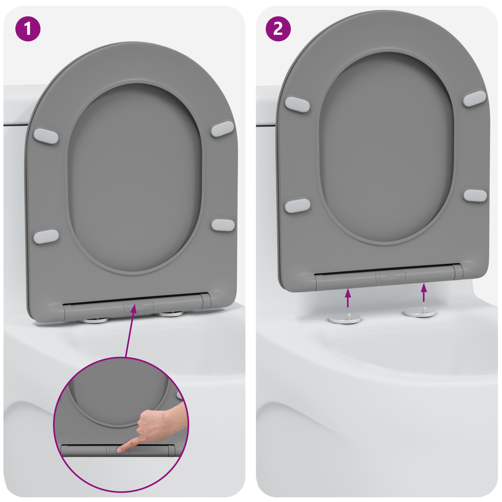 Quick Release Toilet Seat with Soft Close Duroplast Grey - Image 11