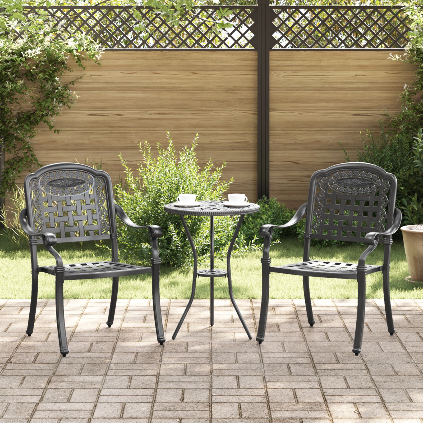 Garden Chairs - Set of 2, Black Cast Aluminum