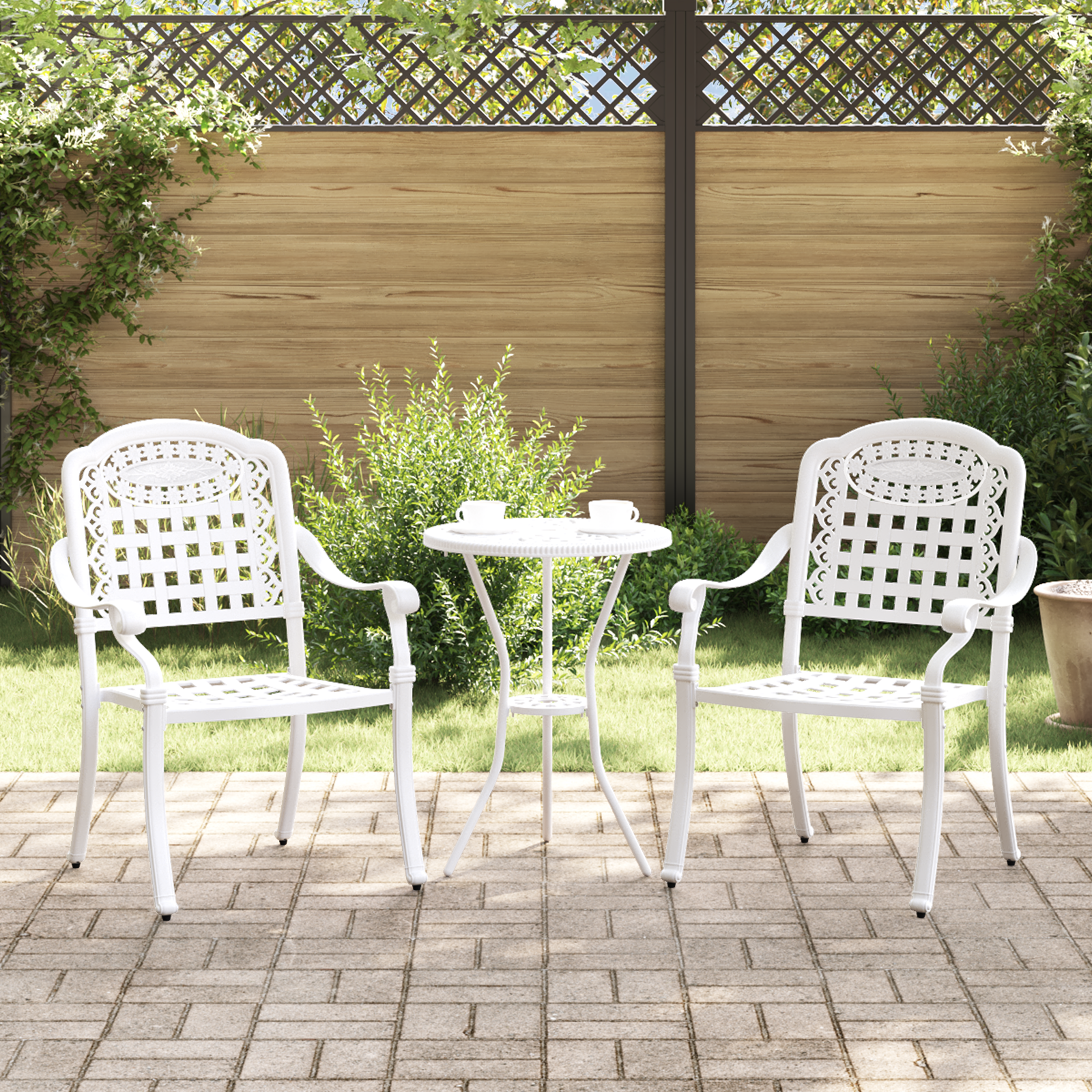 Garden Chairs 2 pcs White Cast Aluminum