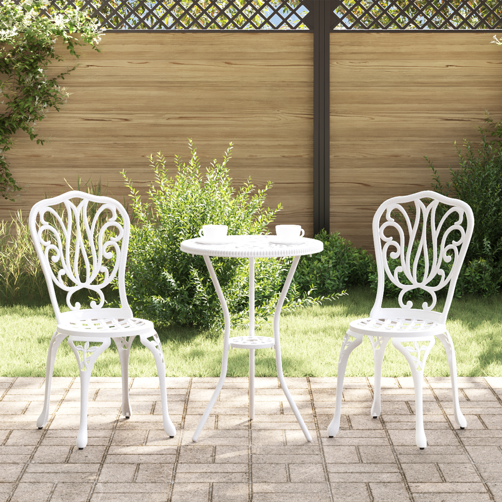 3-Piece Garden Bistro Set - White Cast Aluminum