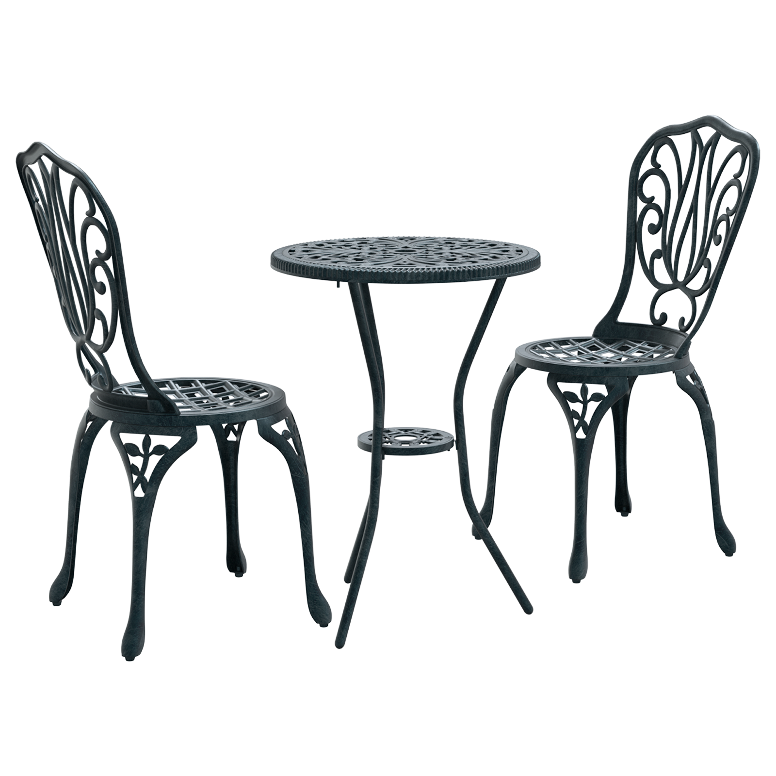 3-Piece Garden Bistro Set in Green Cast Aluminum - Image 2