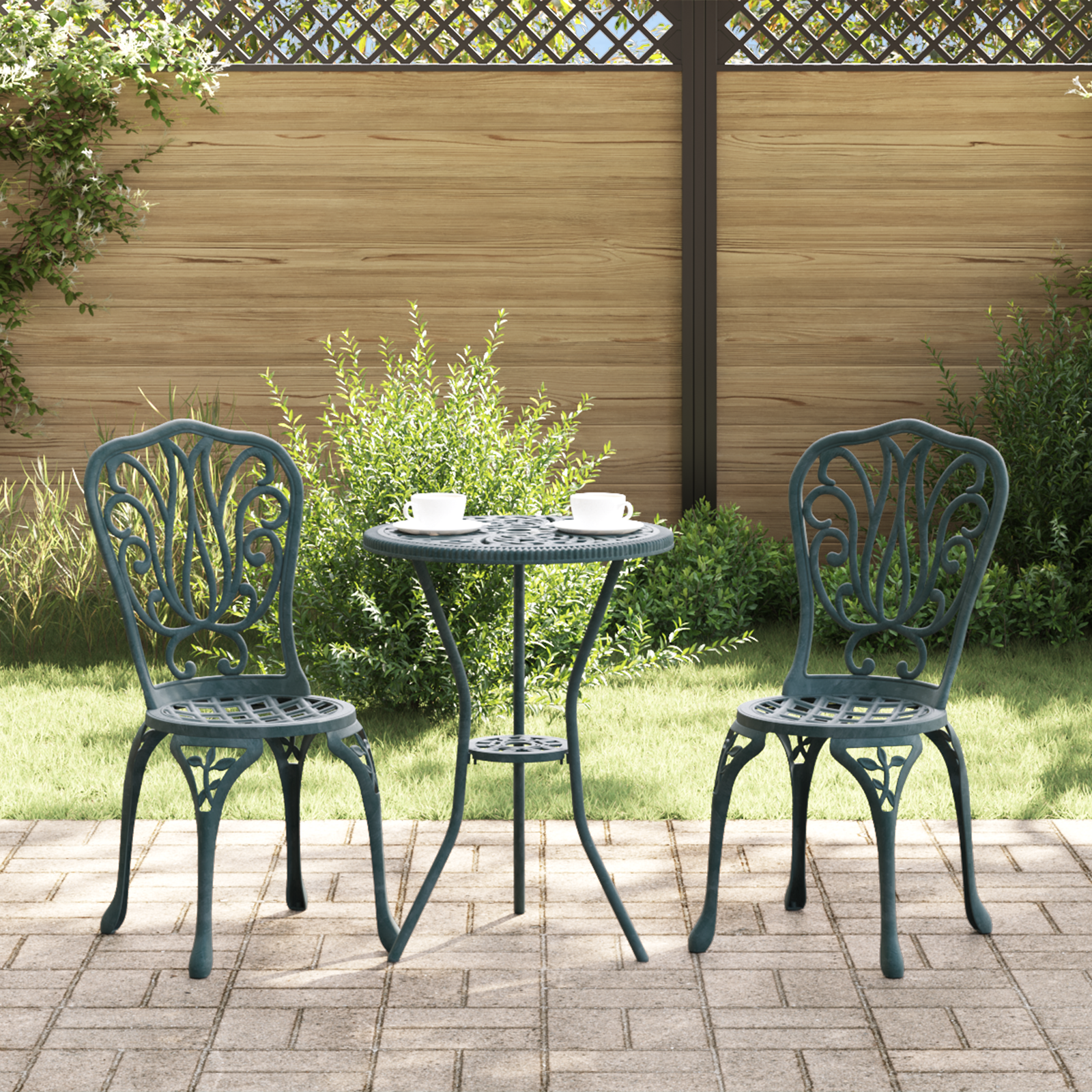 3-Piece Garden Bistro Set in Green Cast Aluminum