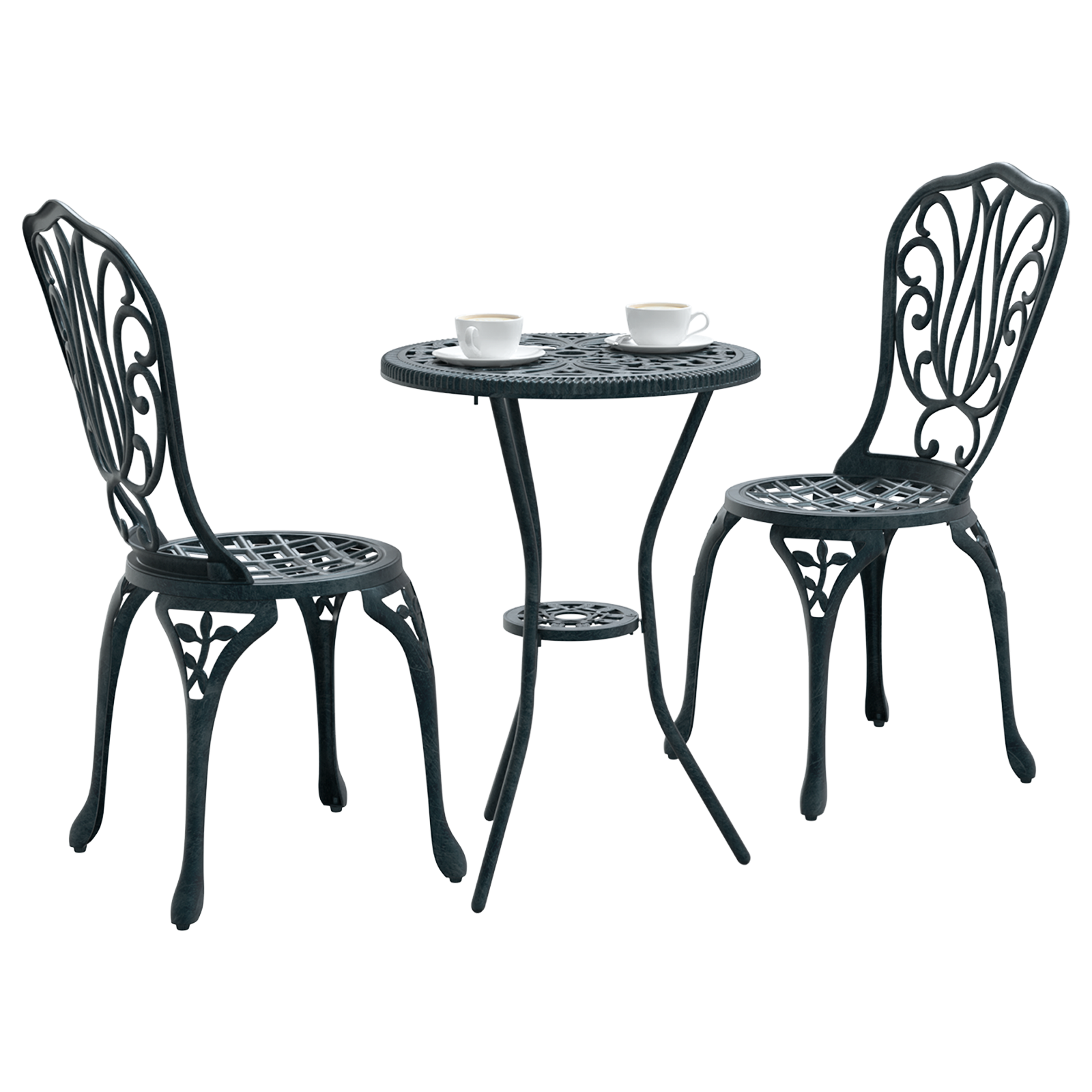 3-Piece Garden Bistro Set in Green Cast Aluminum - Image 3