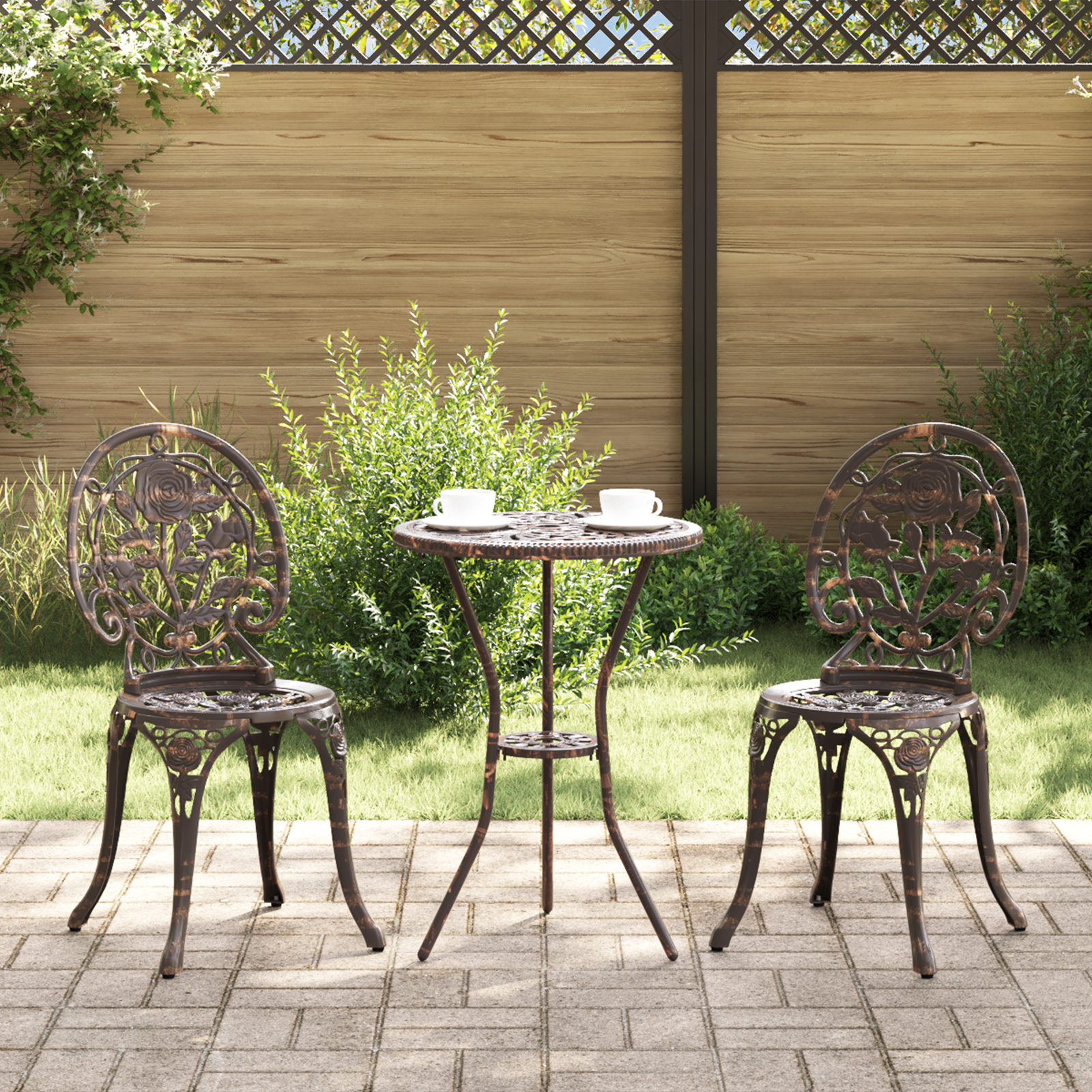 3 Piece Garden Bistro Set Bronze Cast Aluminium
