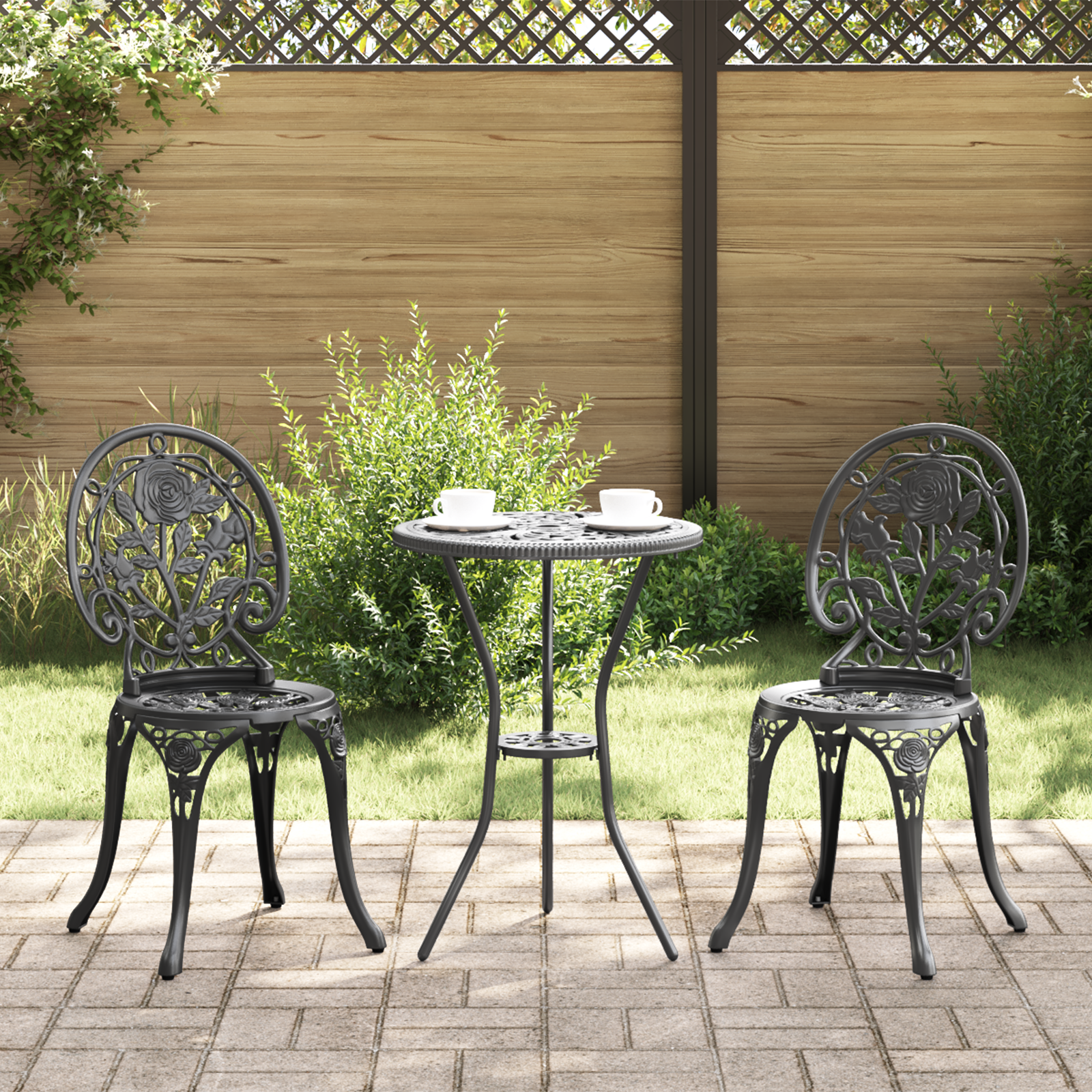 3 Piece Garden Bistro Set Black Cast Aluminium