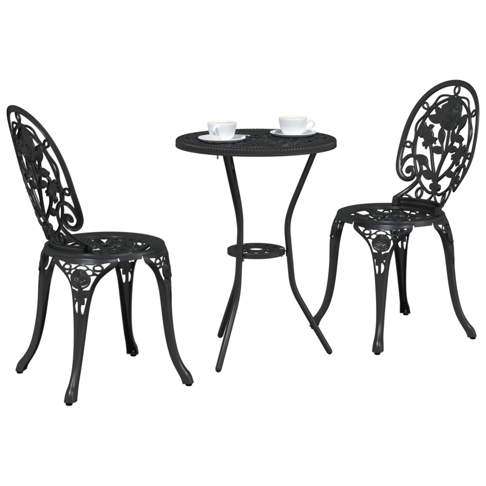 3 Piece Garden Bistro Set Black Cast Aluminium - Image 3
