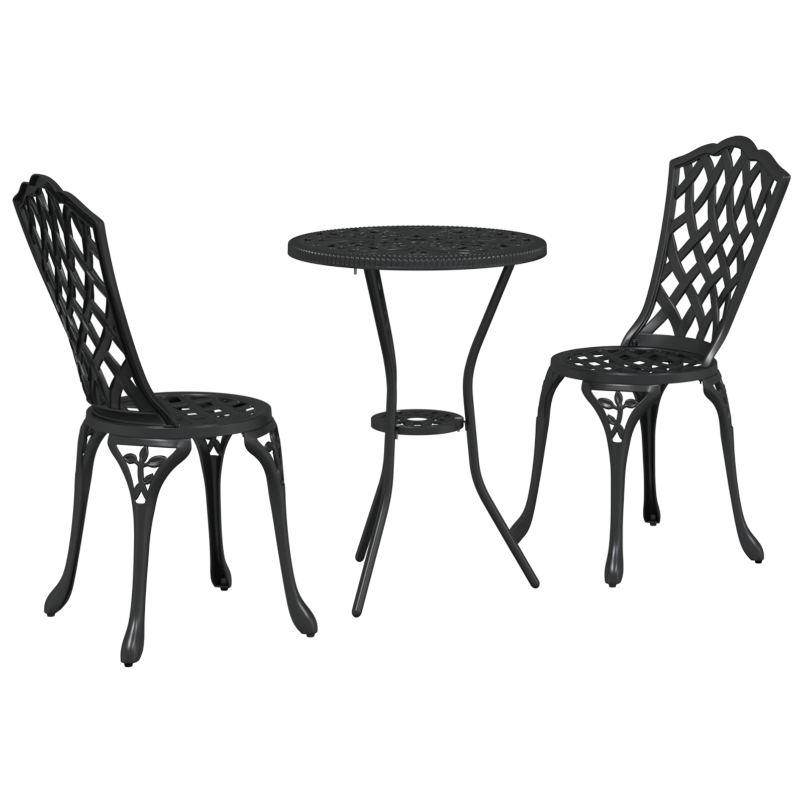 3 Piece Garden Bistro Set - Black Cast Aluminum - Image 2