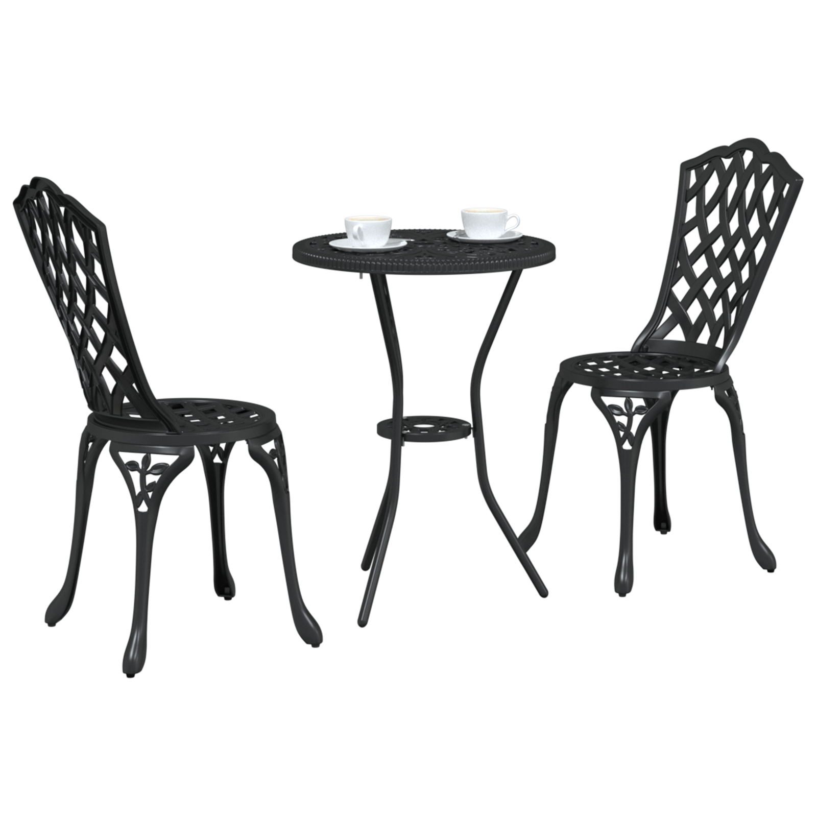 3 Piece Garden Bistro Set - Black Cast Aluminum - Image 3
