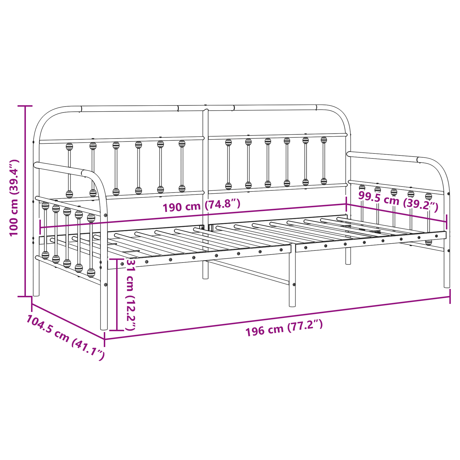 Black Daybed Frame 100x190 cm Steel - Image 10