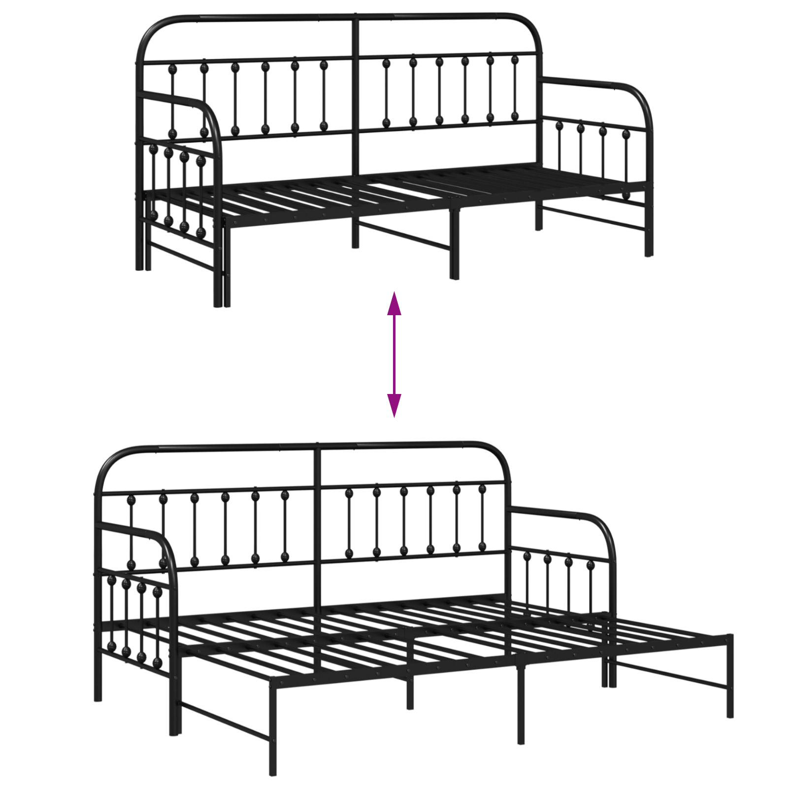 Daybed Frame with Trundle Black 80x200 cm Steel - Image 11