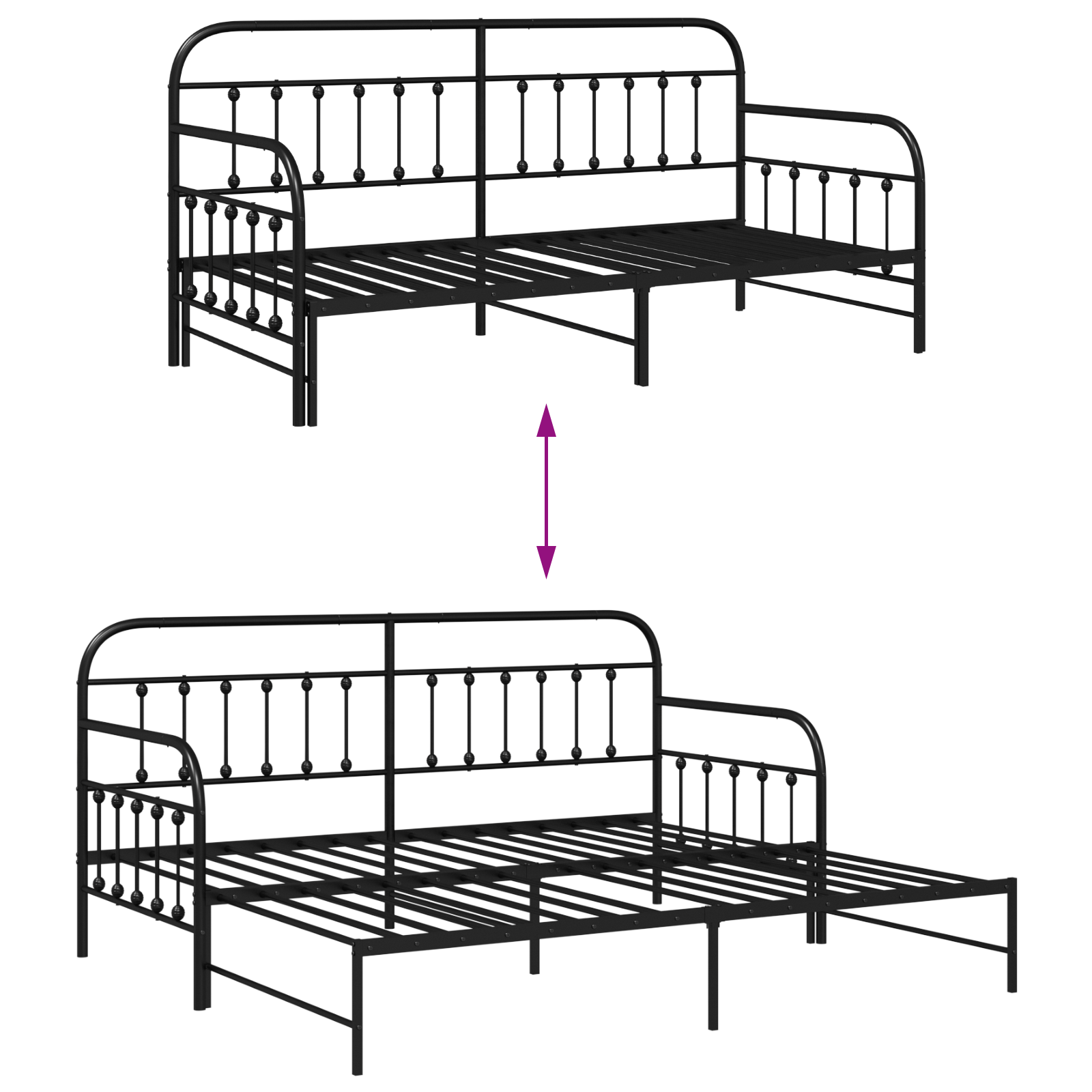 Daybed Frame with Trundle Black 90x190 cm Steel - Image 11