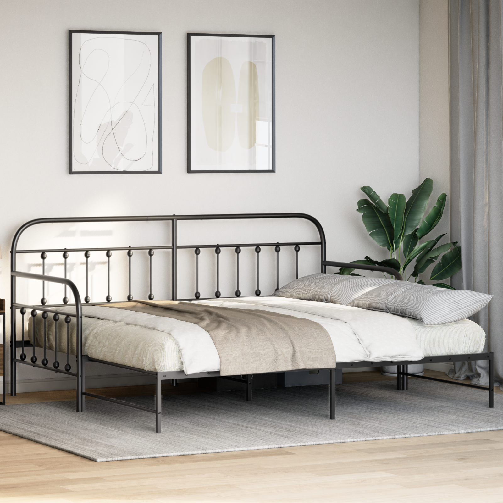 Daybed Frame with Trundle Black 100x190 cm Steel - Image 5