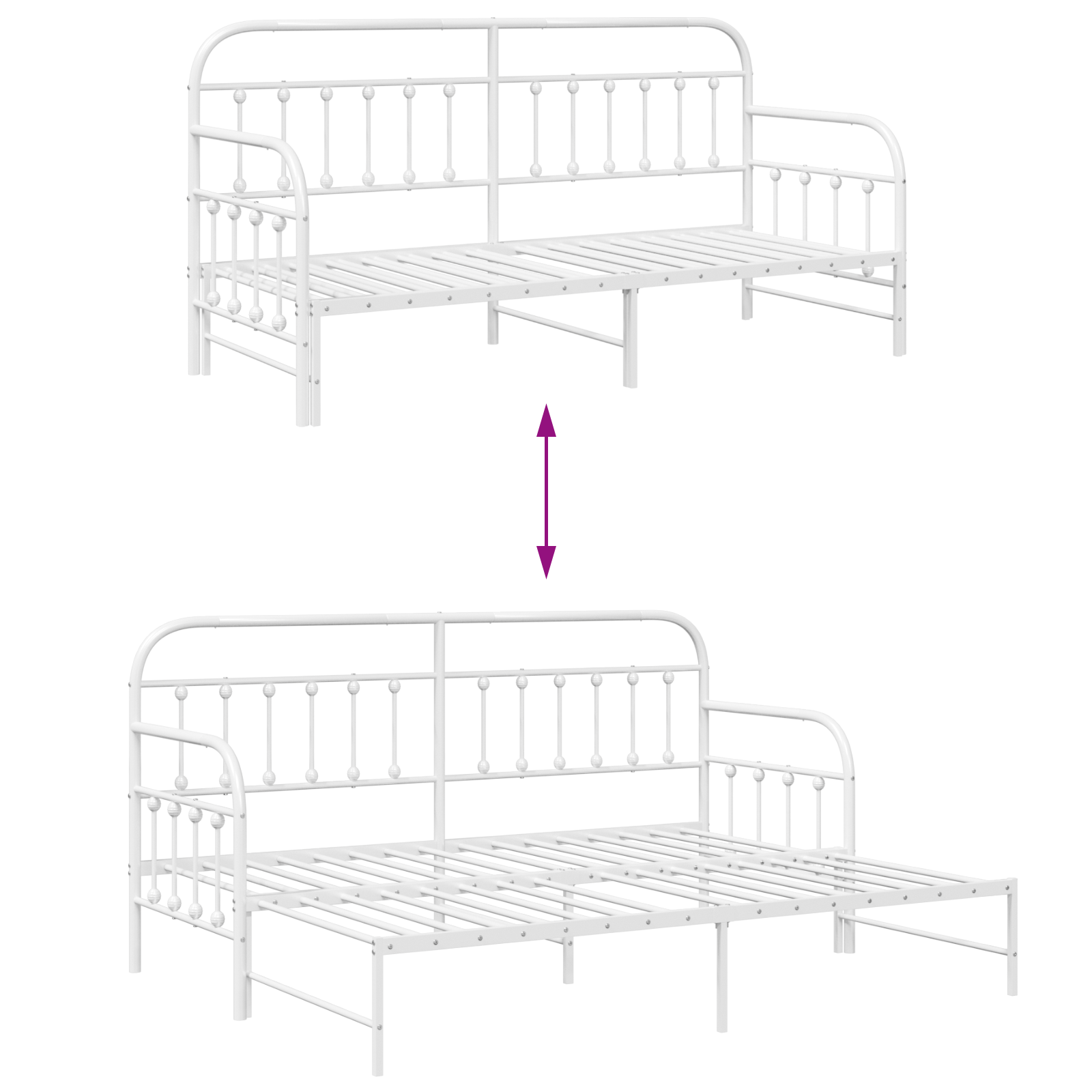 Daybed Frame with Trundle White 75x190 cm Steel - Image 11