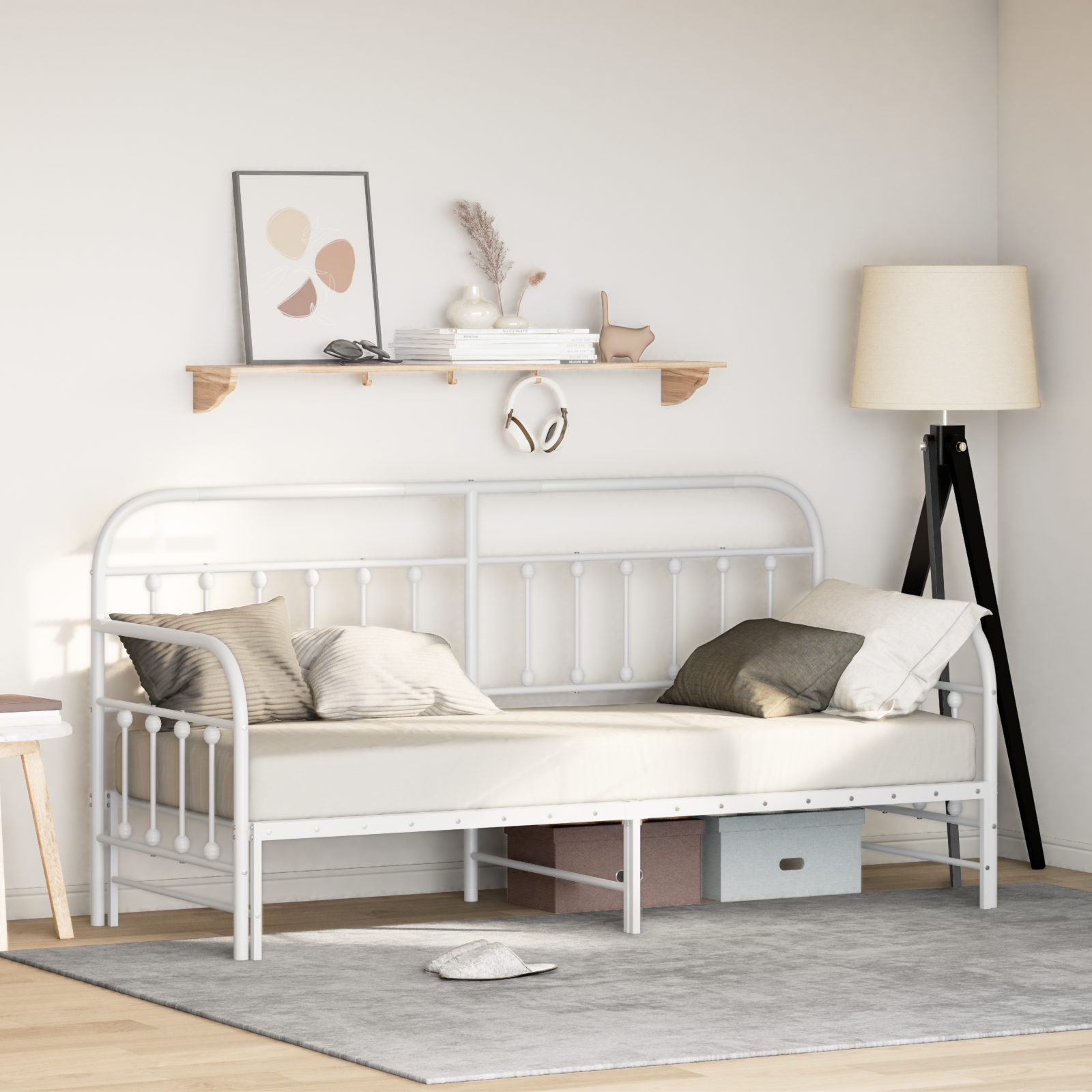 Dienos lovos rėmas su čiužiniu Baltas 75x190 cm Plienas