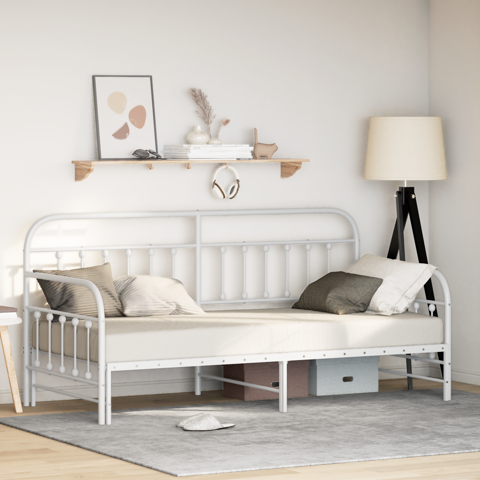 Dienos lovos rėmas su trambula baltas 90x200 cm plienas