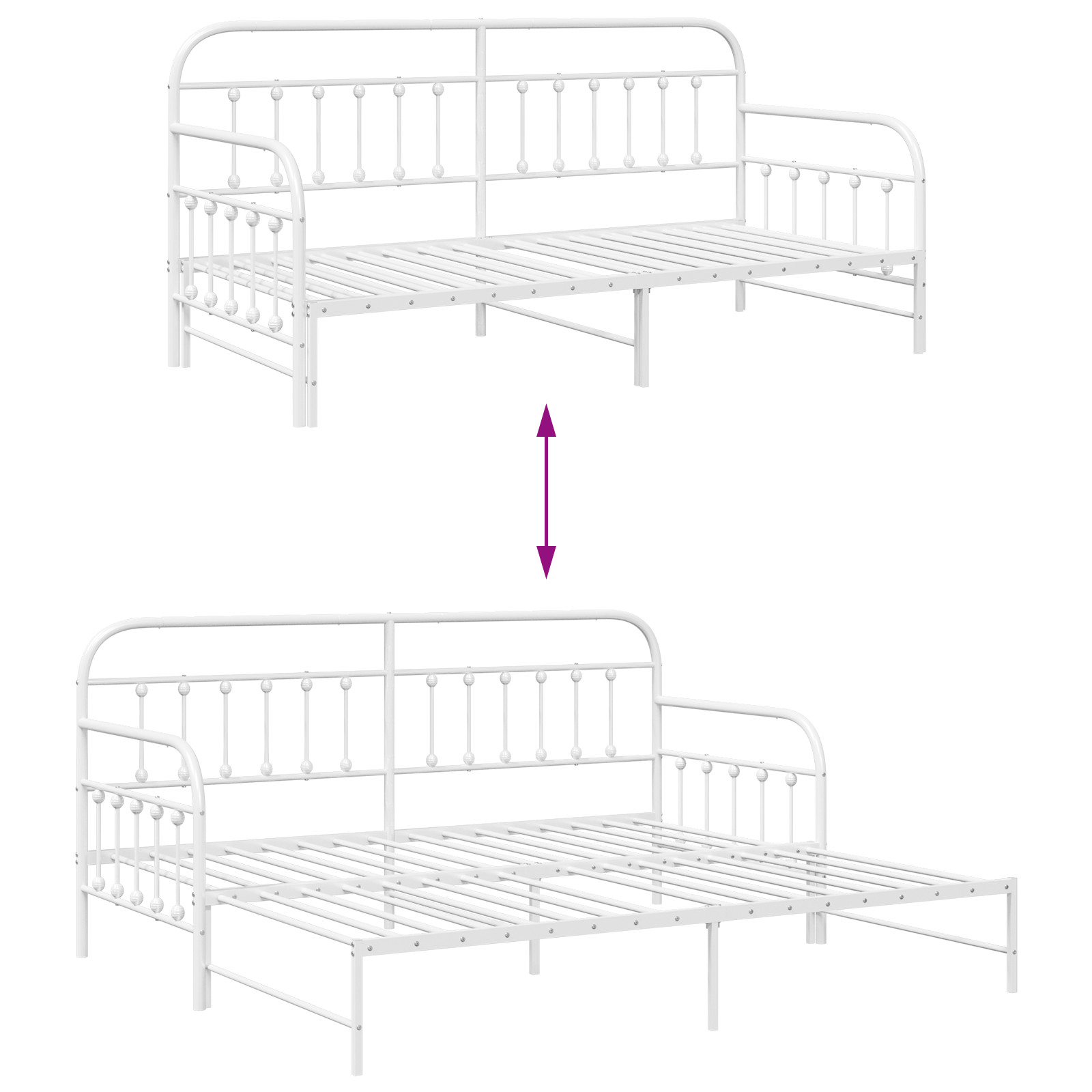 Daybed Frame with Trundle - White, 107x203 cm, Steel - Image 11