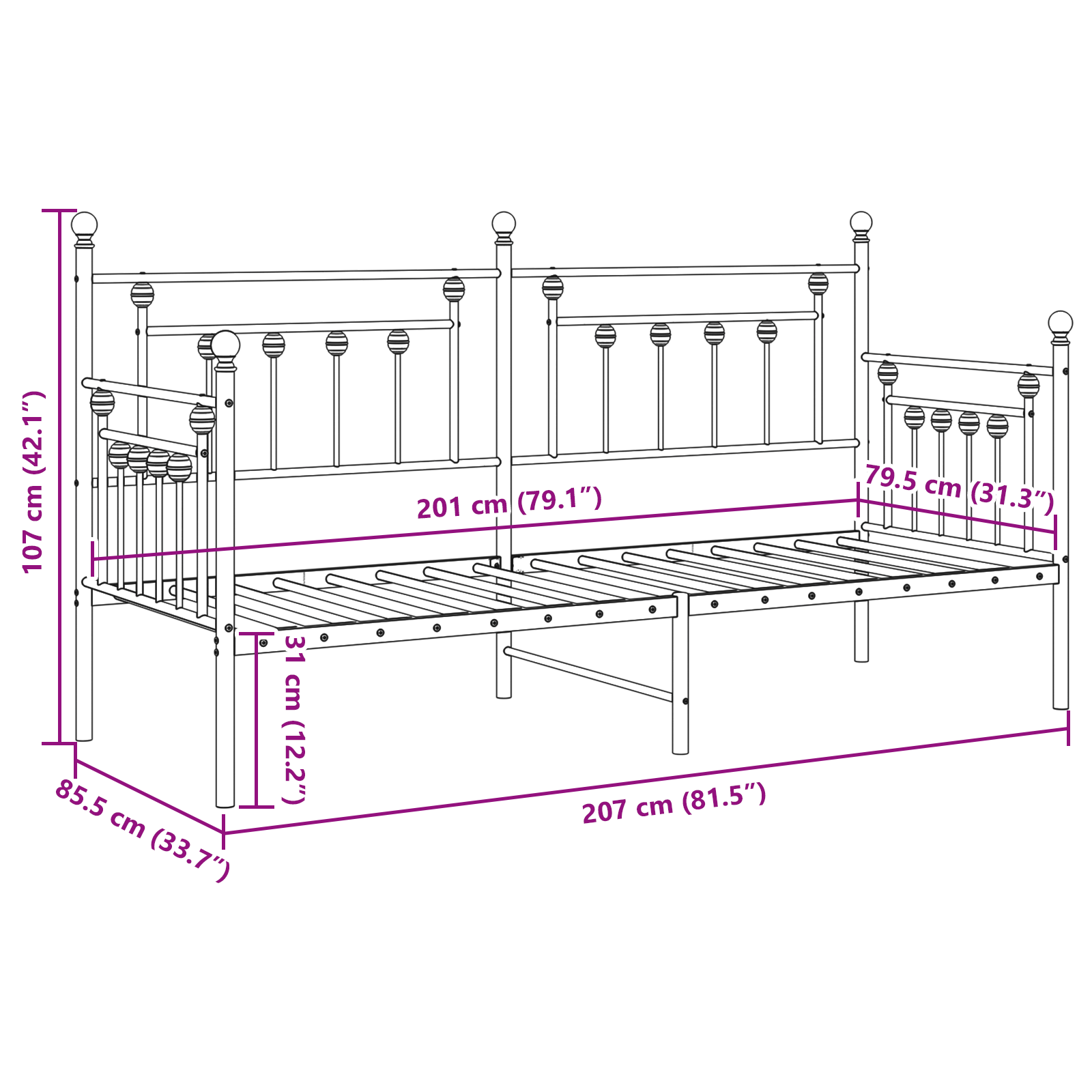 Daybed Frame Black 80x200 cm Steel - Image 10