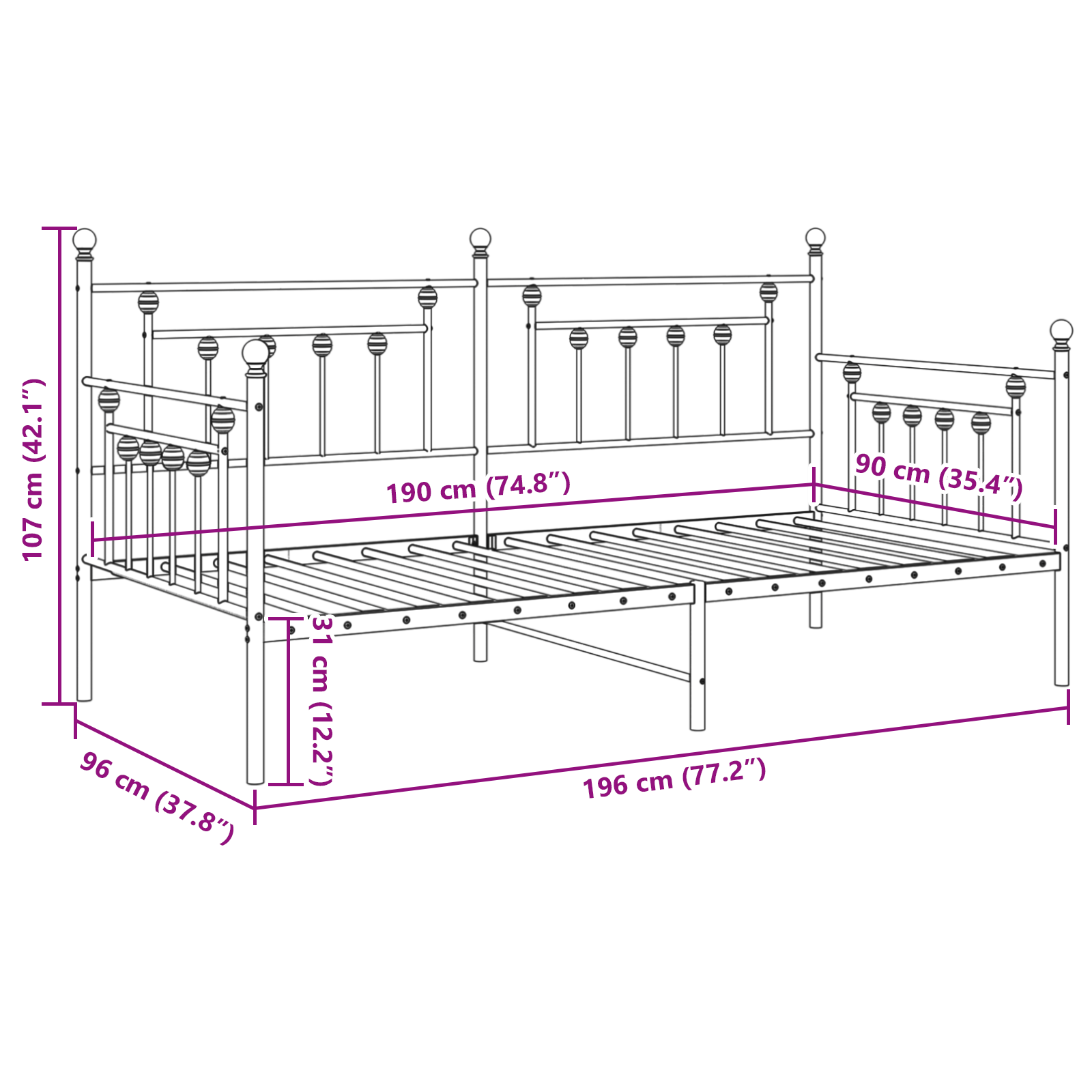 Daybed Frame Black 90x190 cm Steel - Image 10