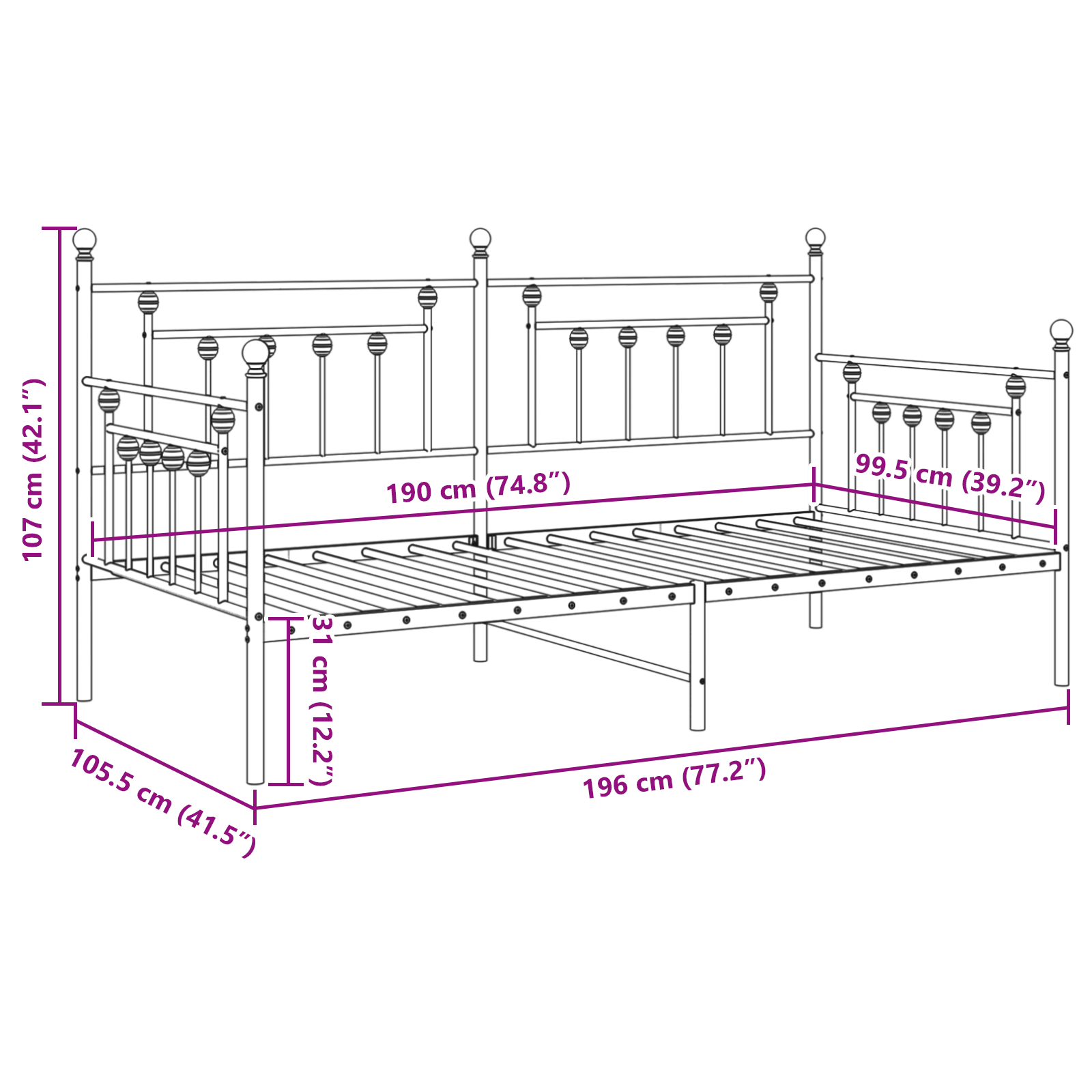 Daybed Frame Black 100x190 cm Steel - Image 10