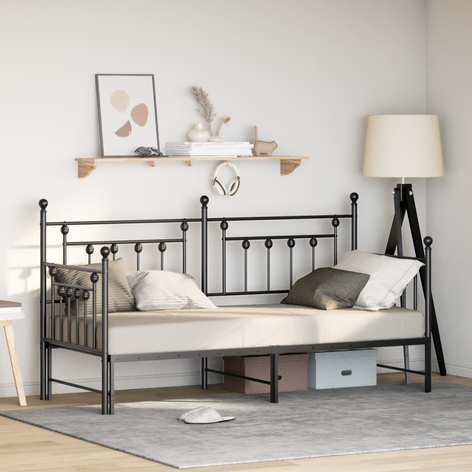 Daybed Frame with Trundle Black 75x190 cm Steel