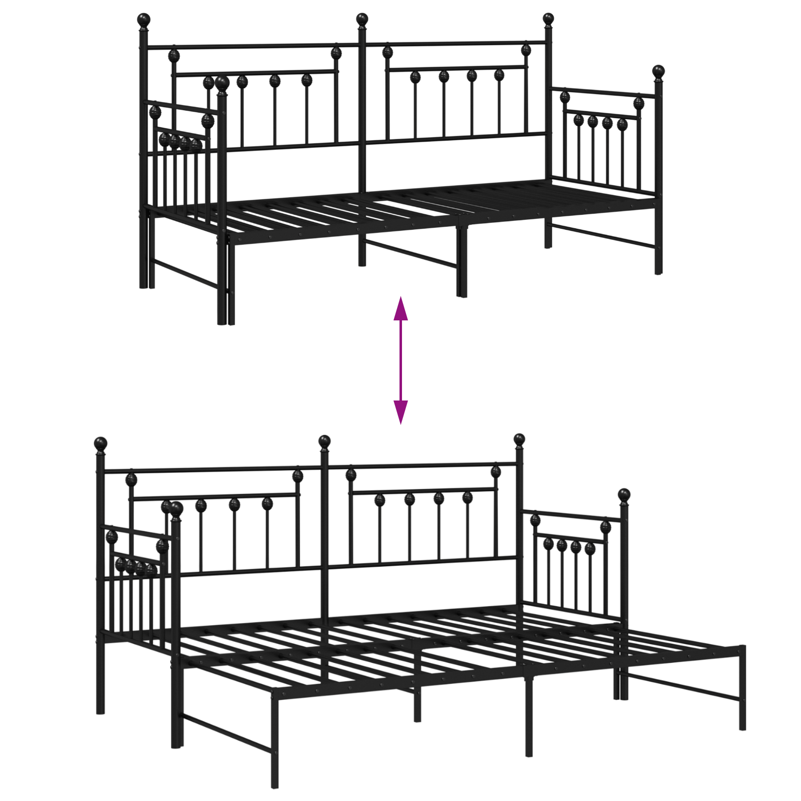 Daybed Frame with Trundle Black 80x200 cm Steel - Image 11