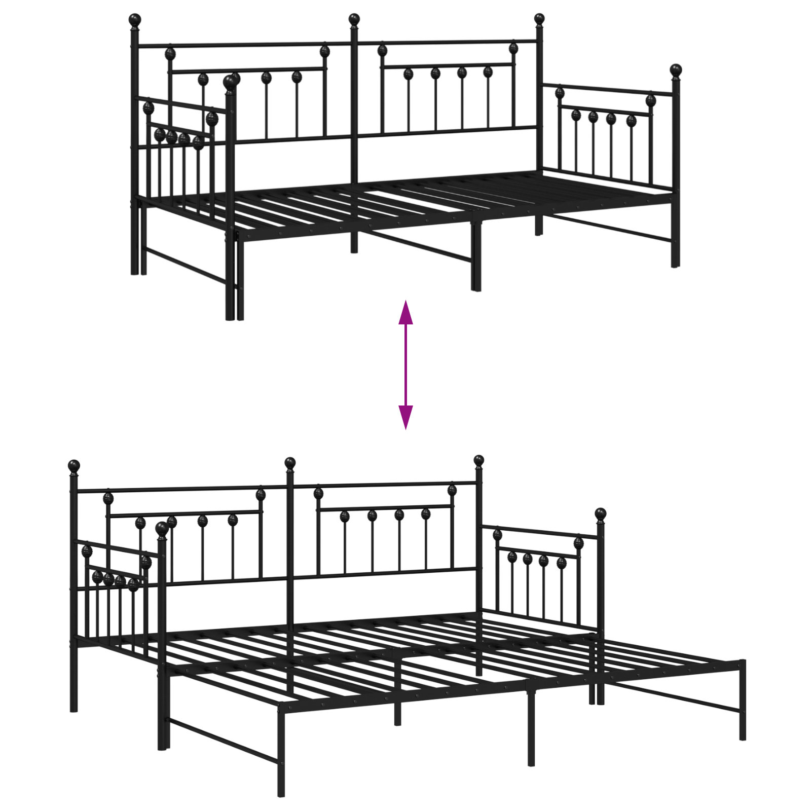 Black Daybed Frame with Trundle - 100x190 cm Steel - Image 11