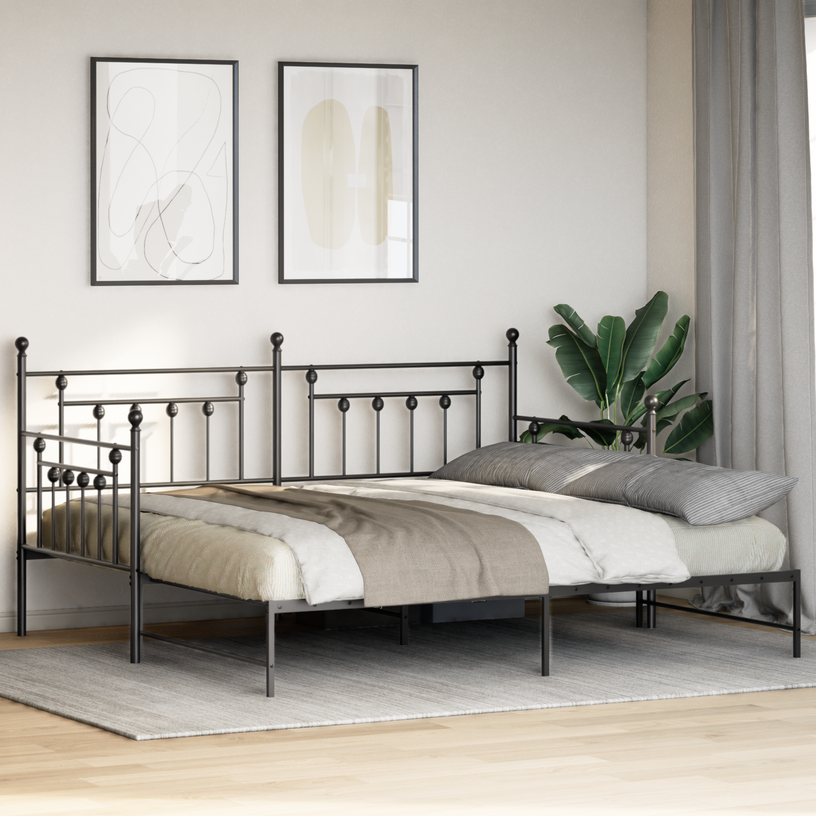 Black Daybed Frame with Trundle - 100x190 cm Steel - Image 5