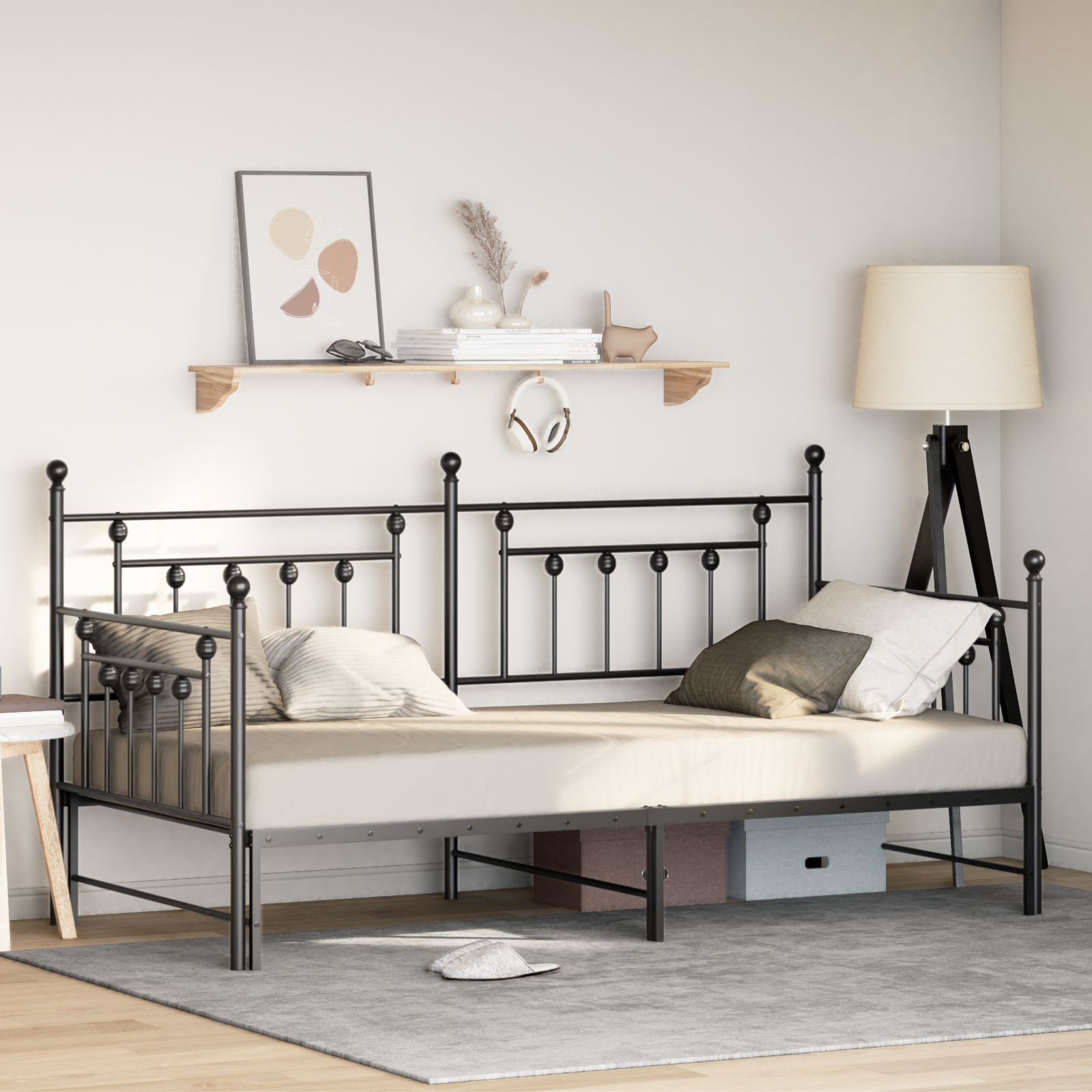 Daybed Frame with Trundle Black 100x200 cm Steel