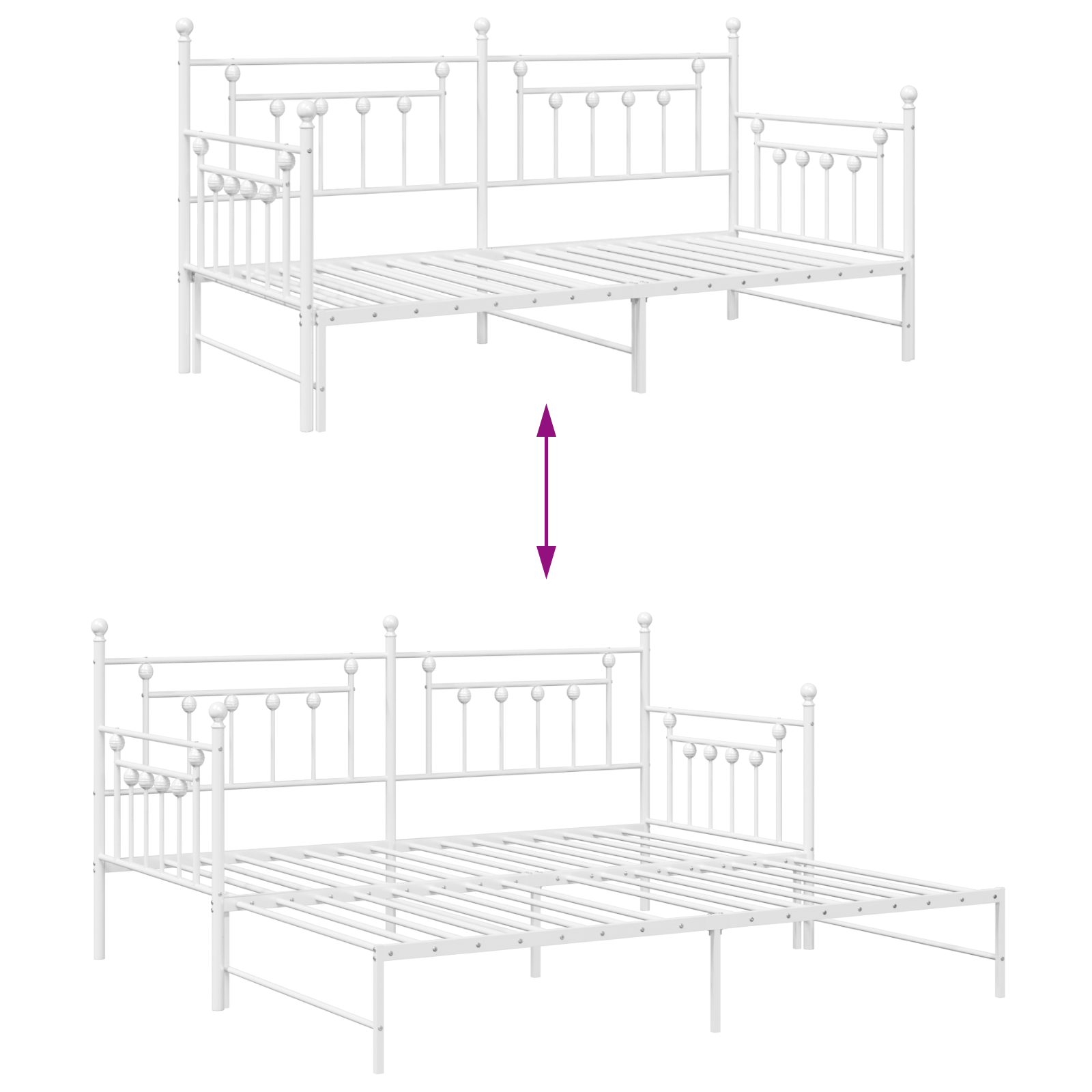 Daybed Frame with Trundle White 90x200 cm Steel - Image 11