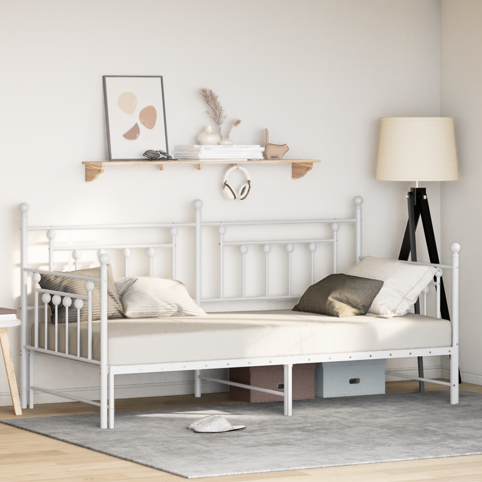 Daybed Frame with Trundle White 90x200 cm Steel