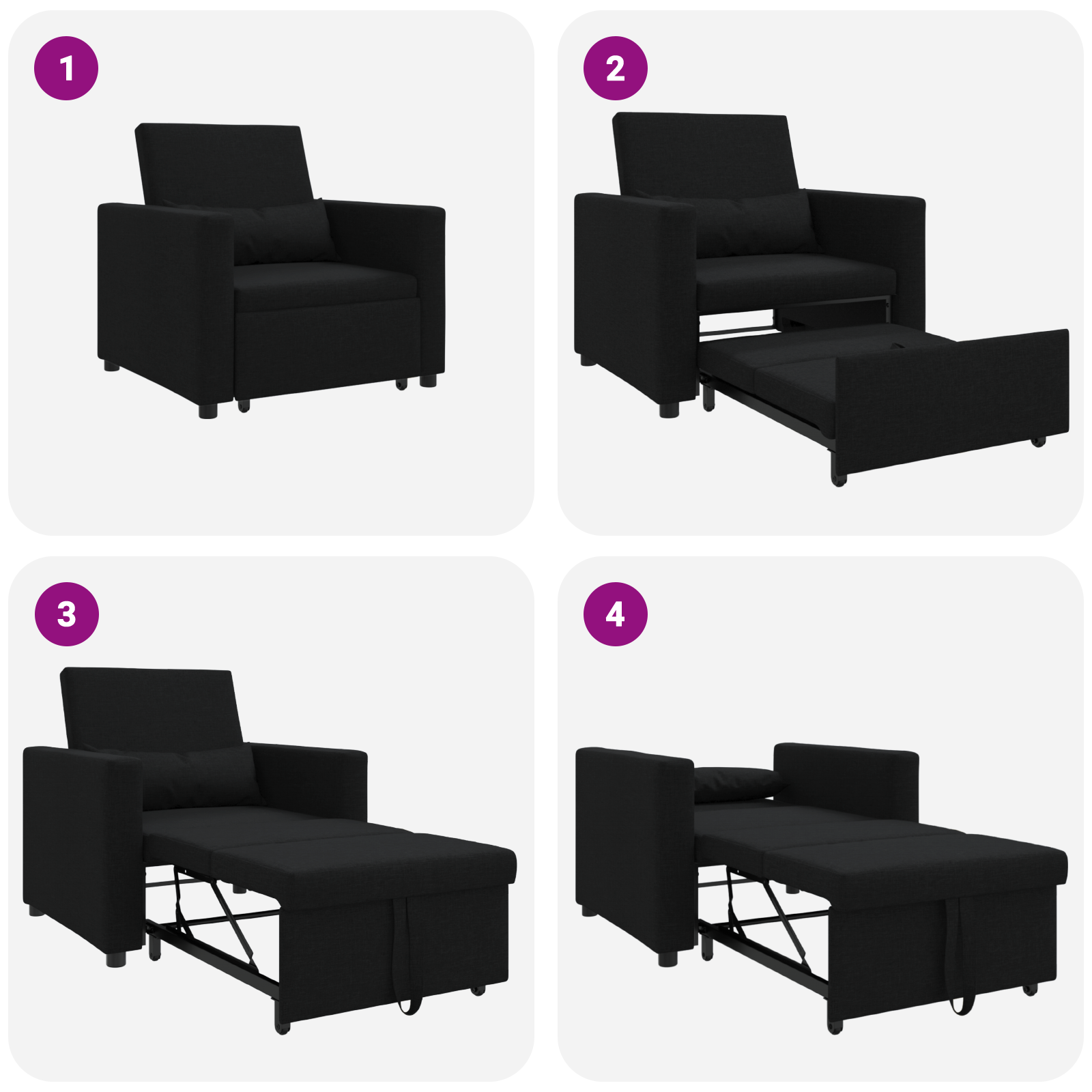 3-in-1 Single Sofa Bed Convertible Black Fabric - Image 9
