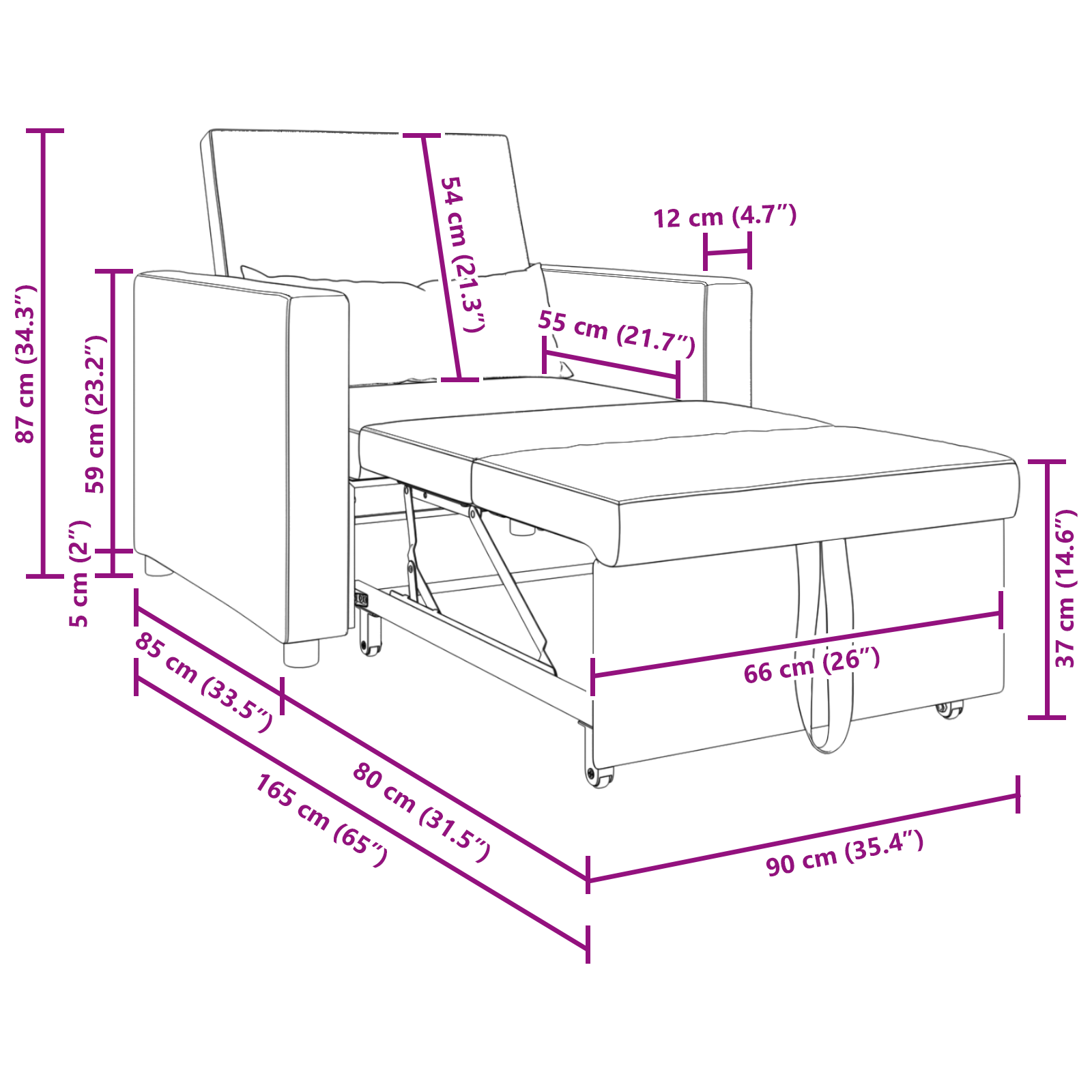 3-in-1 Single Sofa Bed Convertible Black Fabric - Image 10