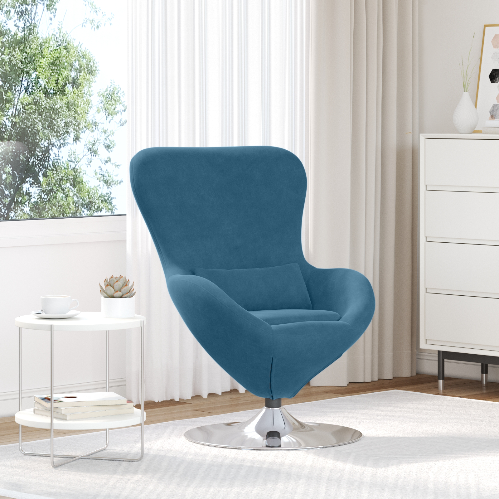 Egg Chair Blue Velvet