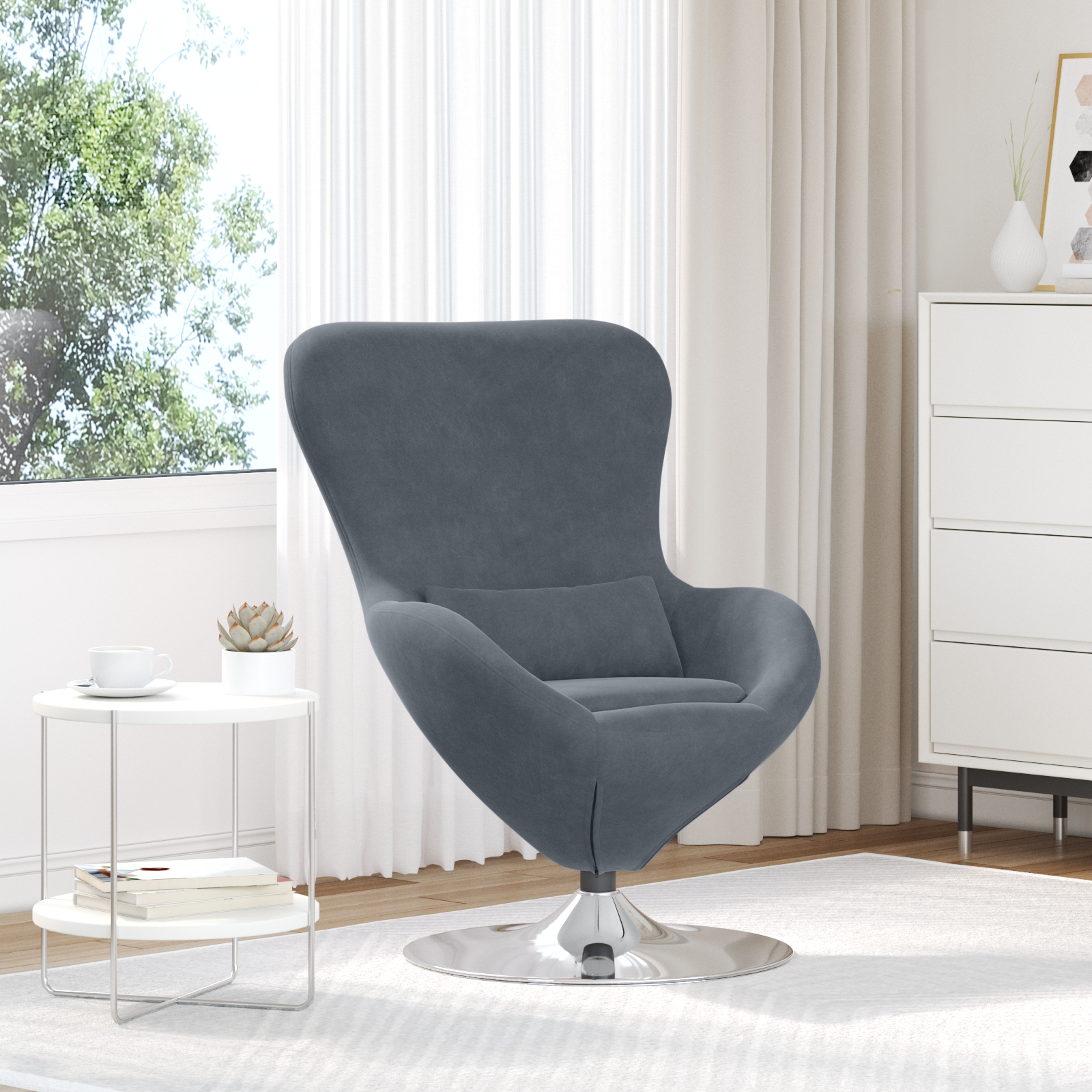 Egg Chair Dark Grey Velvet
