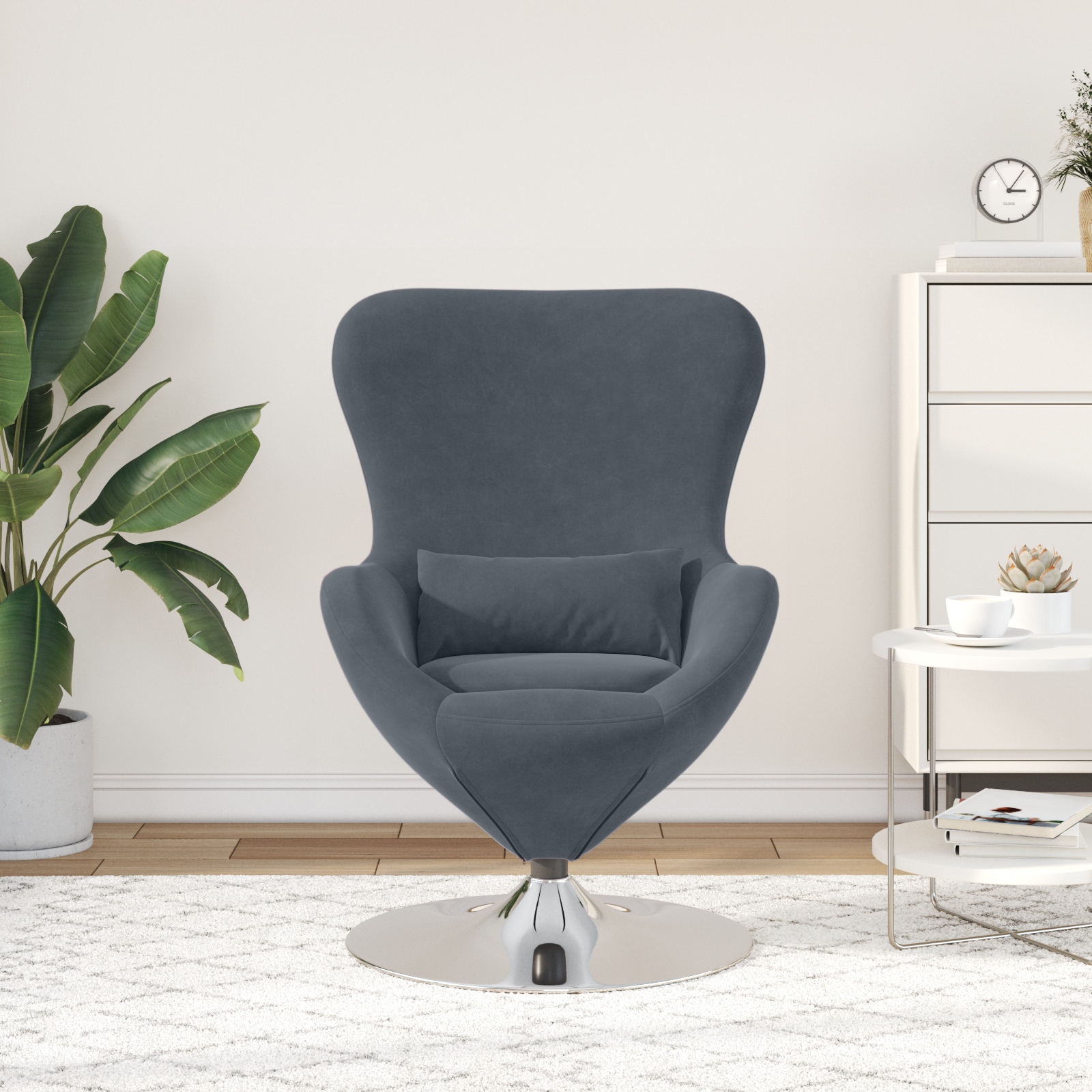 Egg Chair Dark Grey Velvet - Image 3
